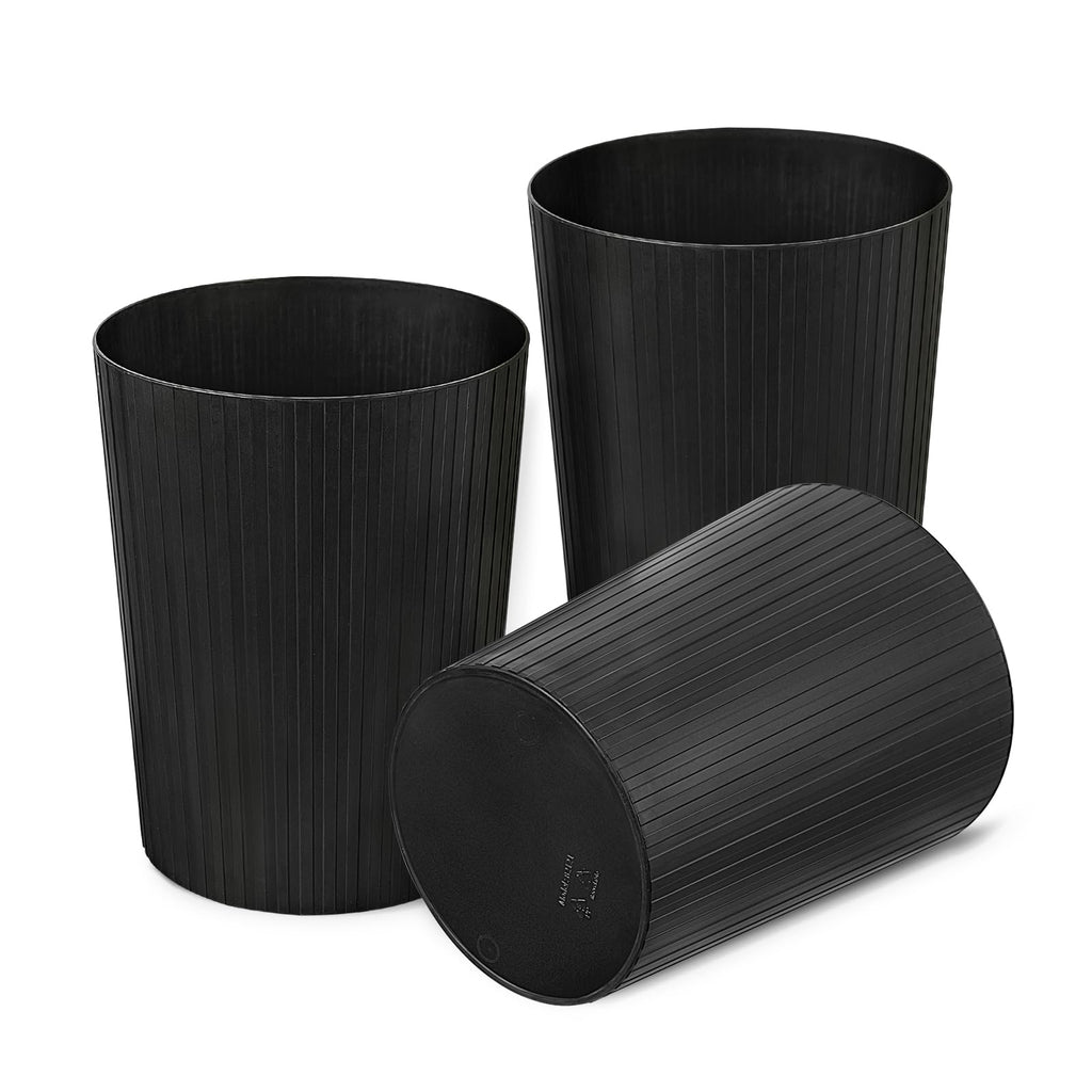 Cetomo 7.2L*3 Plastic Waste Paper Bin, Trash Can, Small Bins, Bedroom Bin, Round Waste Basket with Solid Stripe for Kitchen Rooms, Nesting, Matte