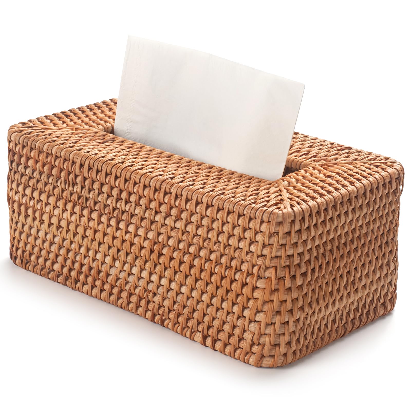 YANGQIHOME Rectangular Rattan Tissue Box Cover | Hand Woven Wicker Holder
