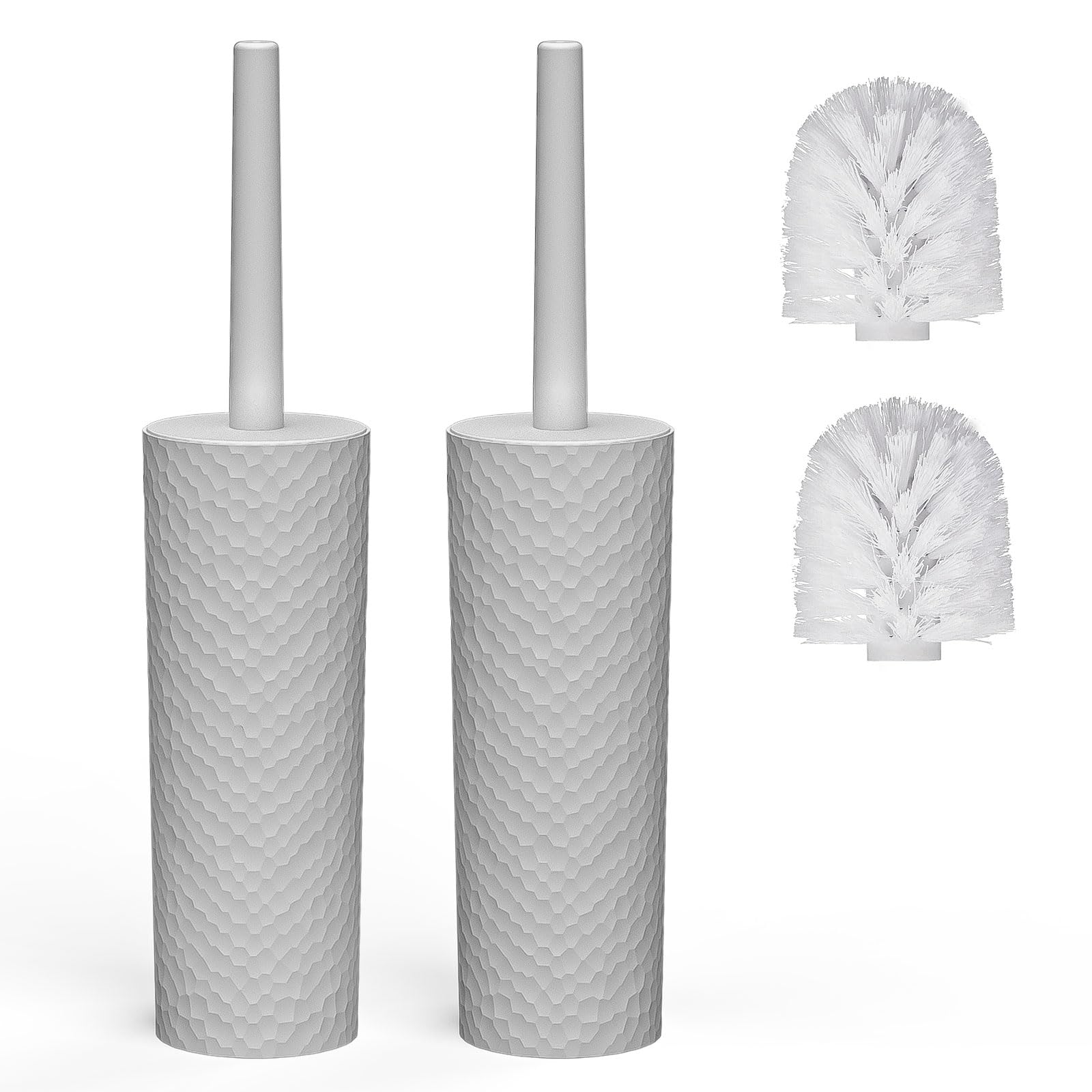 Toilet Brush Set – 2 Pack with 4 Heads & Holder, Grey
