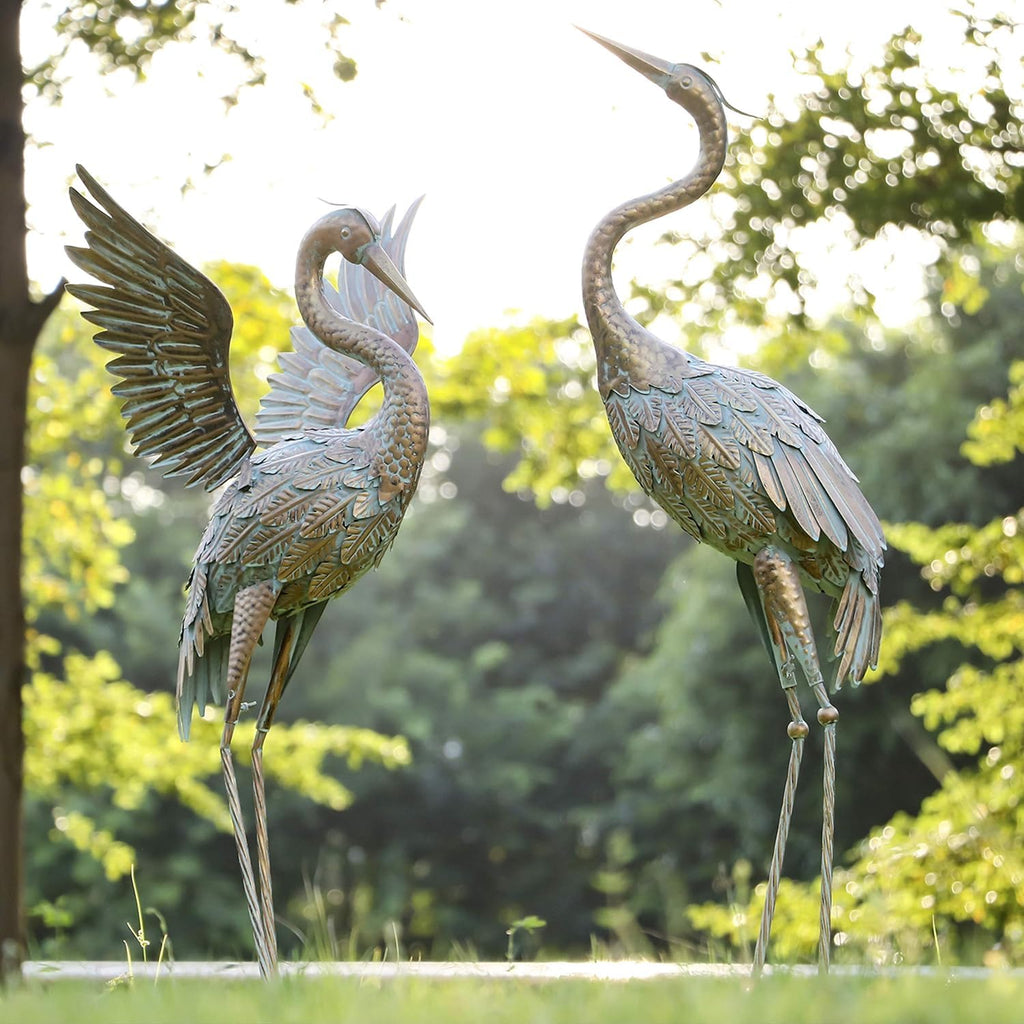 Teresa's Collections Metal Heron Garden Statues | 2pc Pond Decor Set
