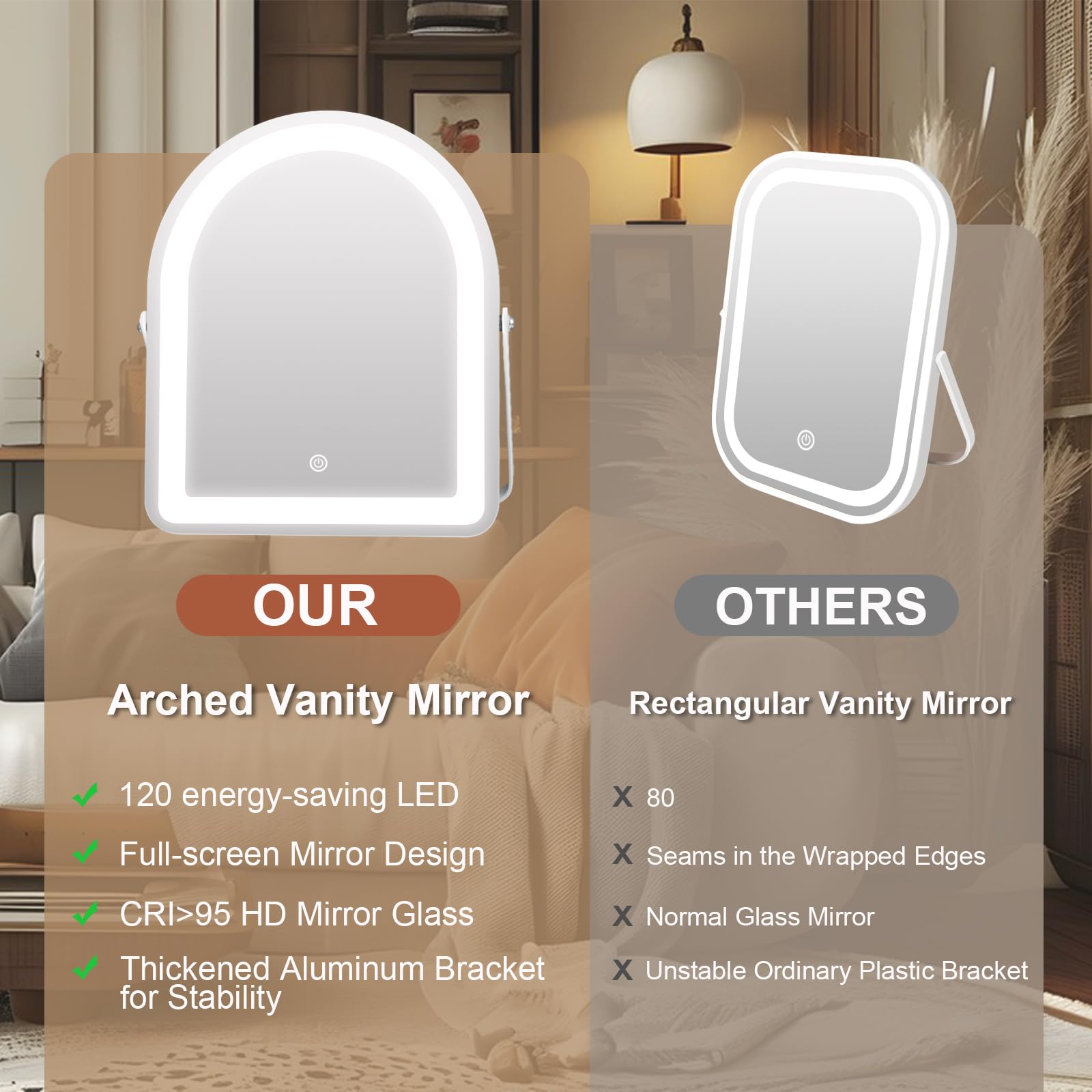 Jolof Store Arched Vanity Mirror with Lights | 3 Color LED Makeup Mirror