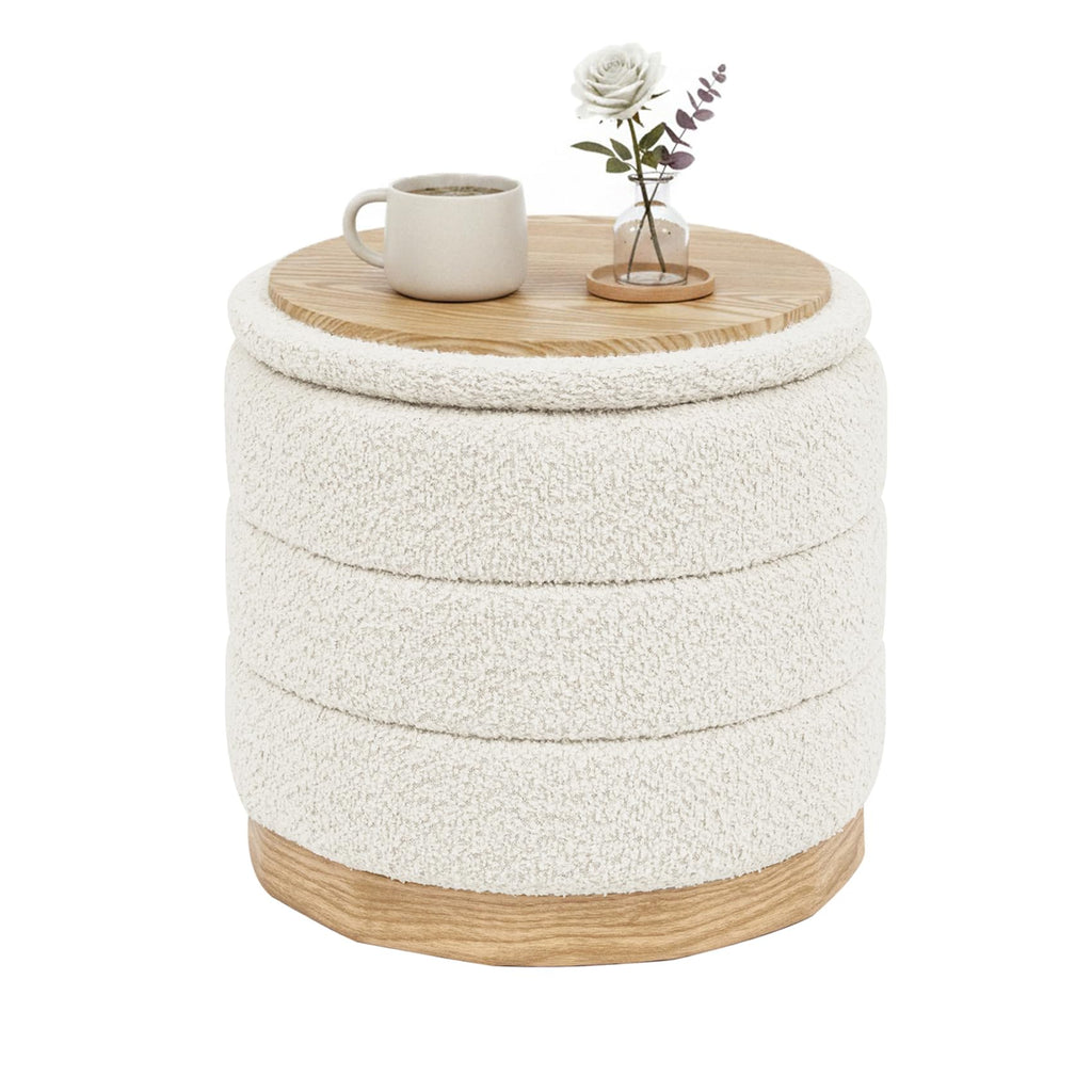 Bonlife Round Chenille Storage Ottoman, Folding Footstool with Table Top, 39X39X37cm, Load Capacity 120kg