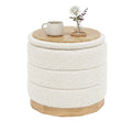 Bonlife Round Chenille Storage Ottoman, Folding Footstool with Table Top, 39X39X37cm, Load Capacity 120kg