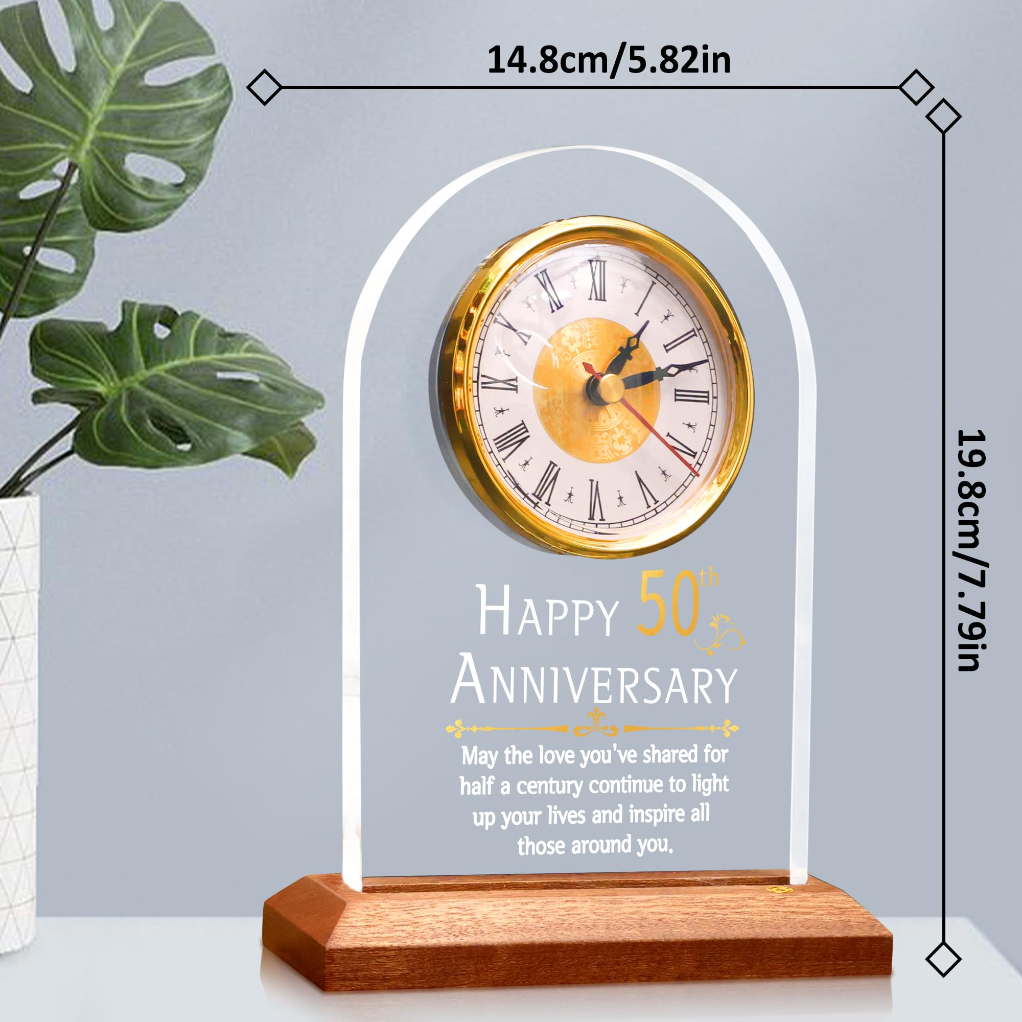OkiyiD 50th Anniversary Quartz Clock | Golden Acrylic Desk Table Gift