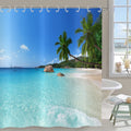 Hnmdmyi Ocean Beach Shower Curtain | Tropical Palm Trees Waterproof Decor