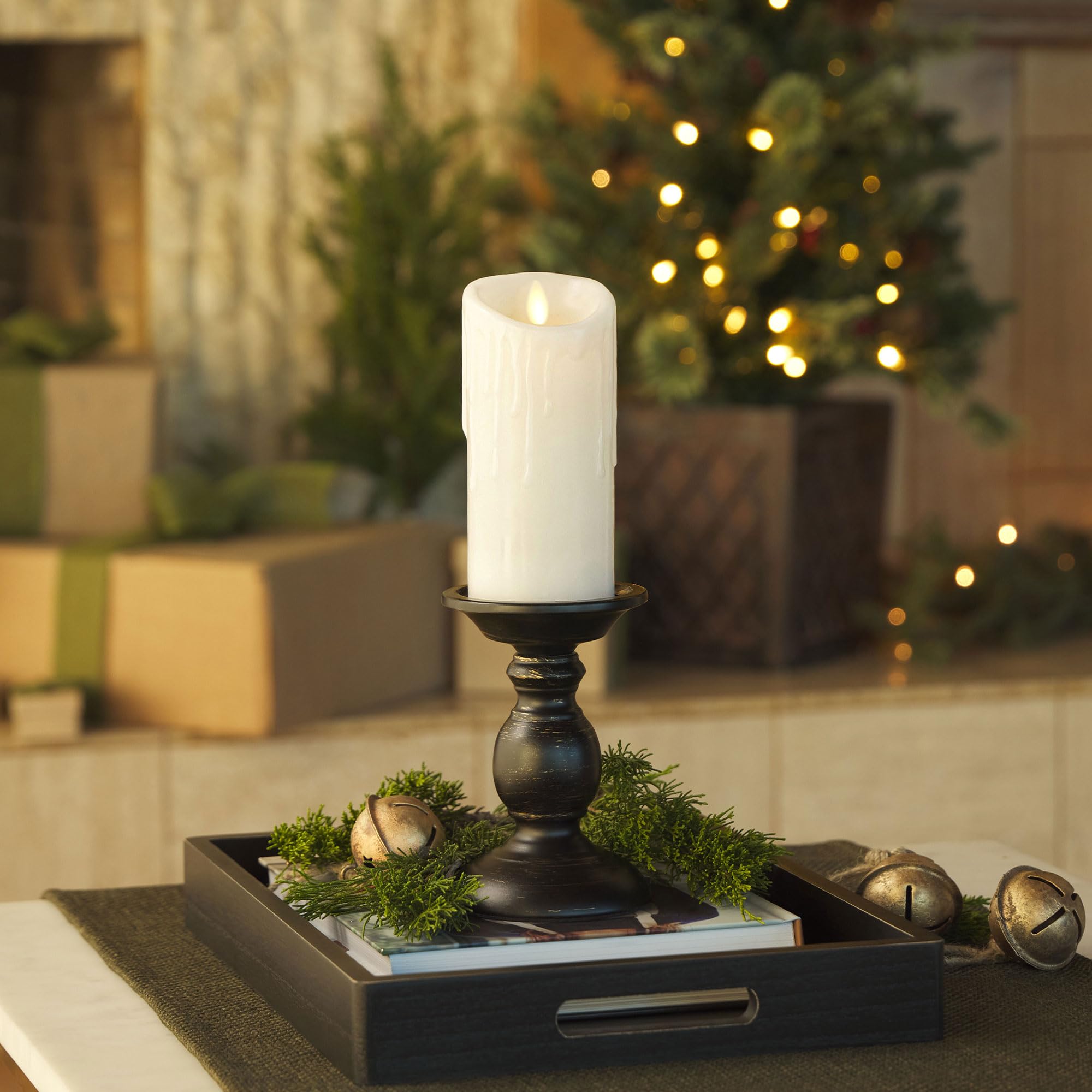 Luminara Flameless LED Candle – White Wax Drip Pillar with Timer, 3x6.5