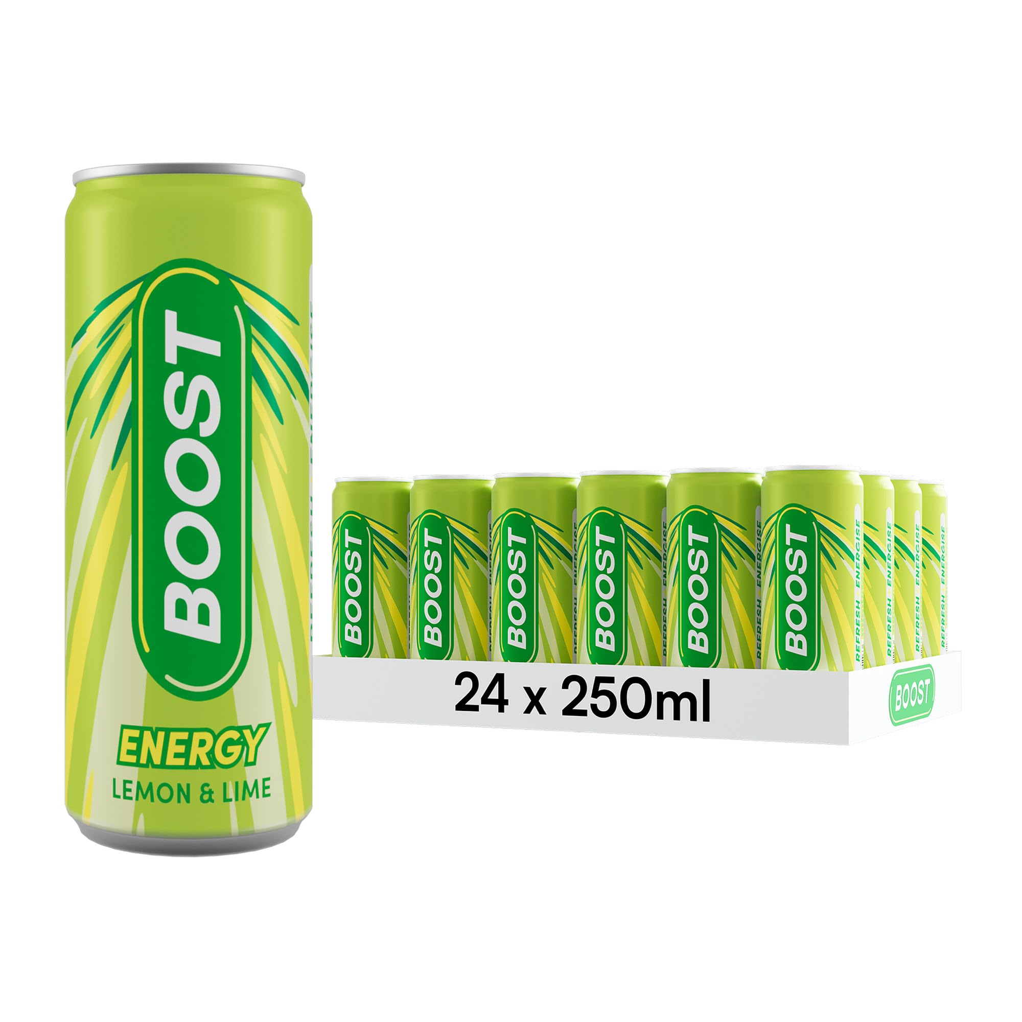 Boost Energy Drink Lemon & Lime – 24 x 250ml Cans with Caffeine & Vitamin B
