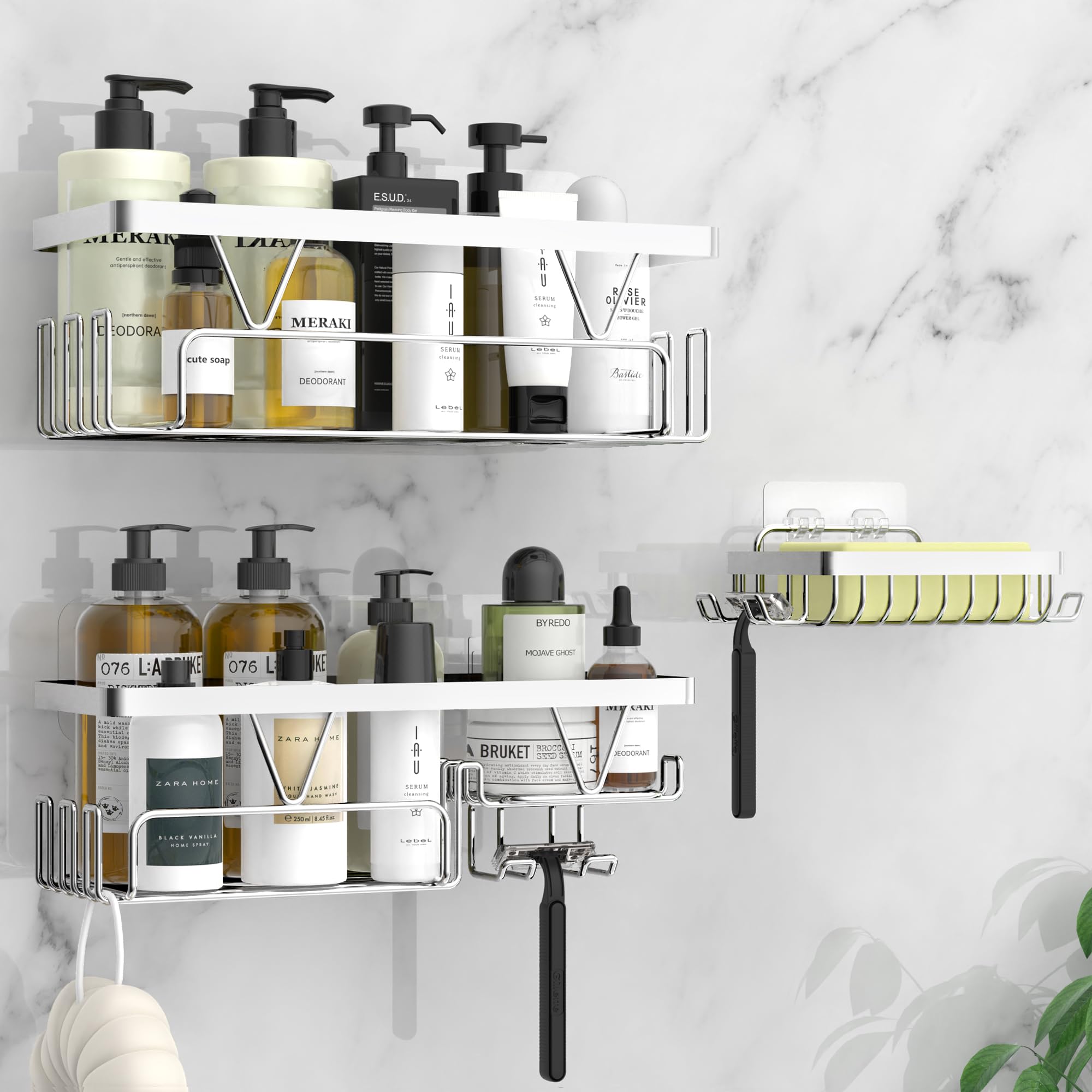 Kegii Shower Caddy Organiser | 3-Pack Stainless Steel Adhesive Shelf