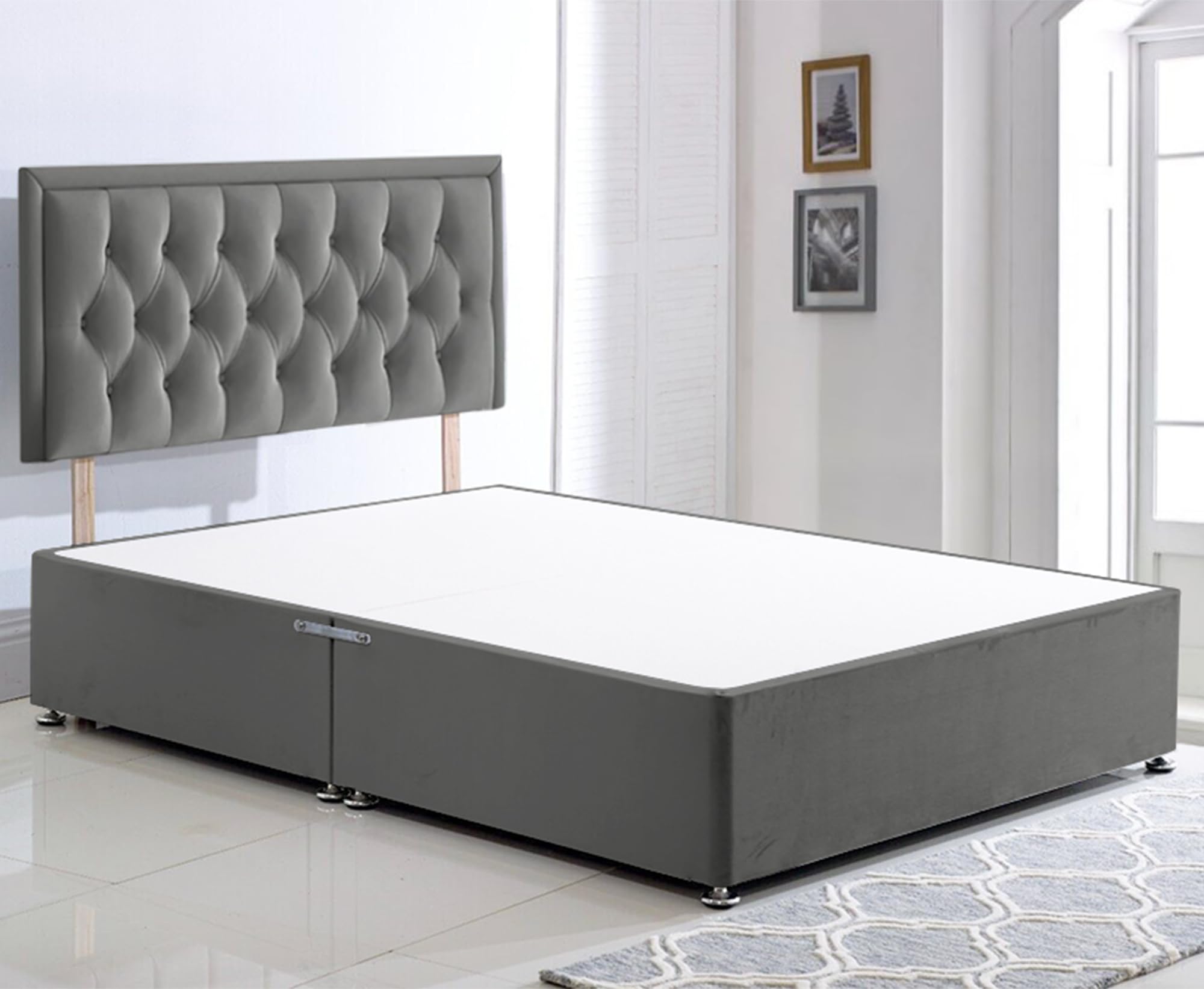 ComfoRest 3FT Single Grey Divan Bed Base with 24" Plush Headboard