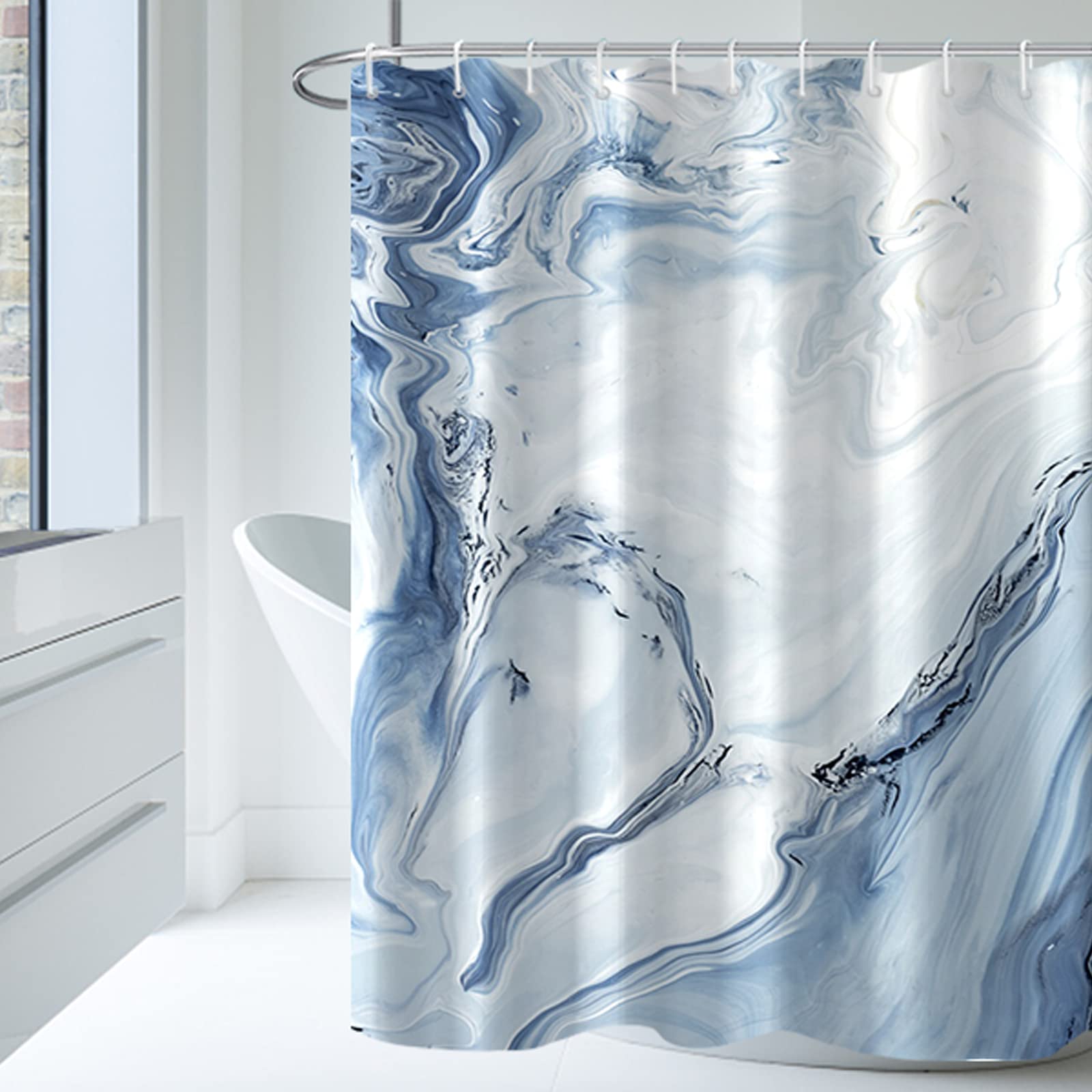 MIRRORANG Light Blue Marble Shower Curtain | 100% Polyester Fabric, 72x72