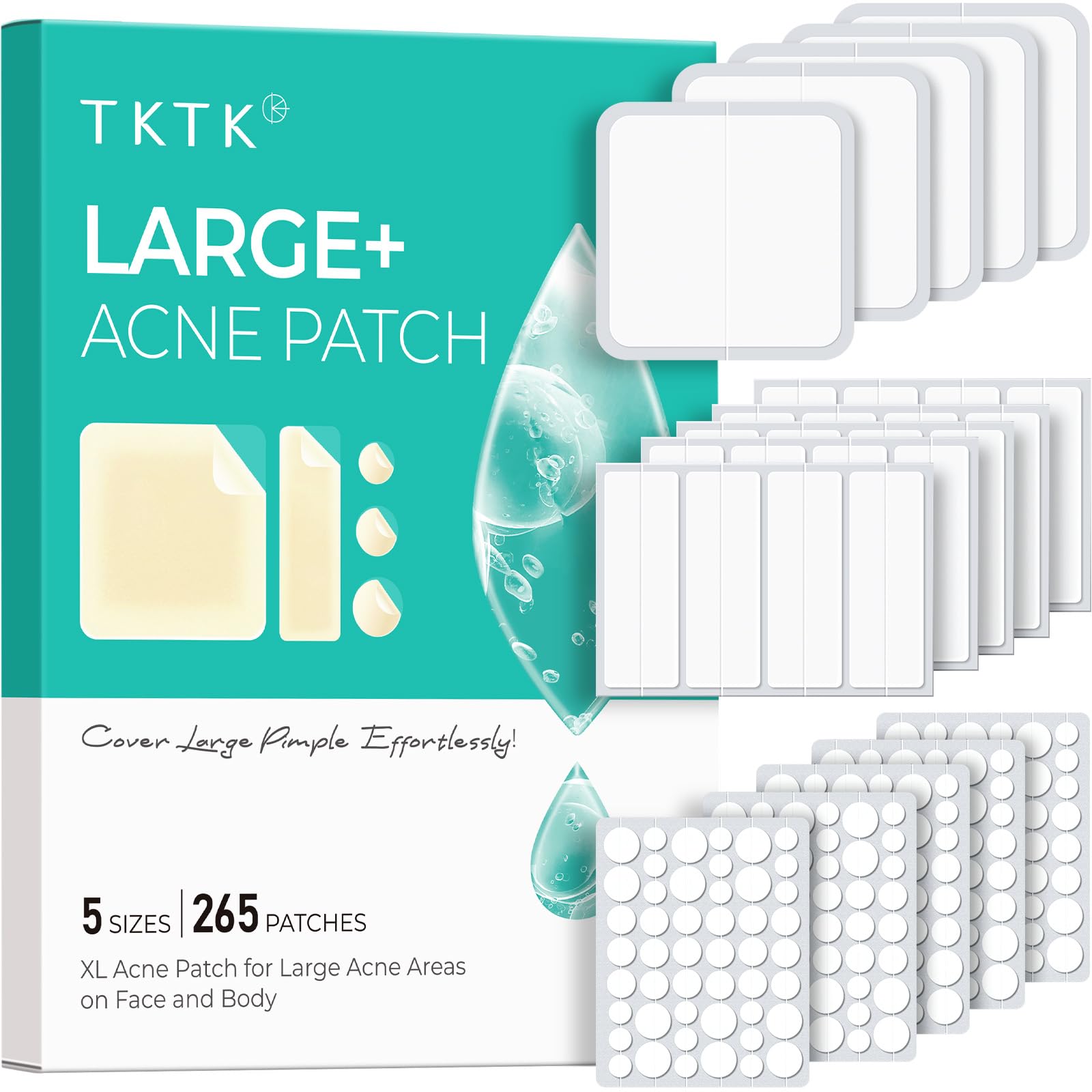 TKTK XL Hydrocolloid Pimple Patches | 265 Count Large Acne Bandages