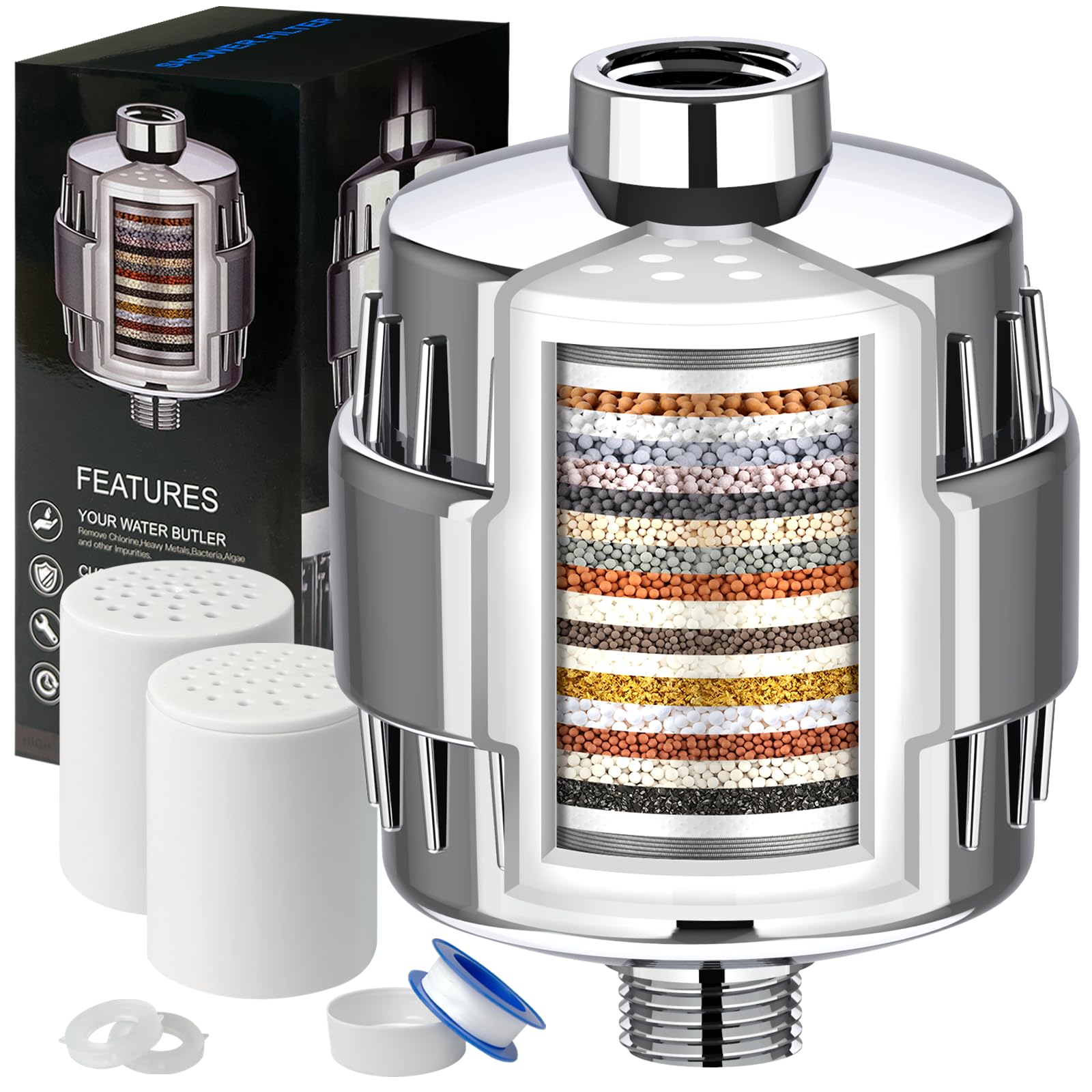 Koolstuffs 20-Stage Shower Filter with 2 Cartridges for Hard Water