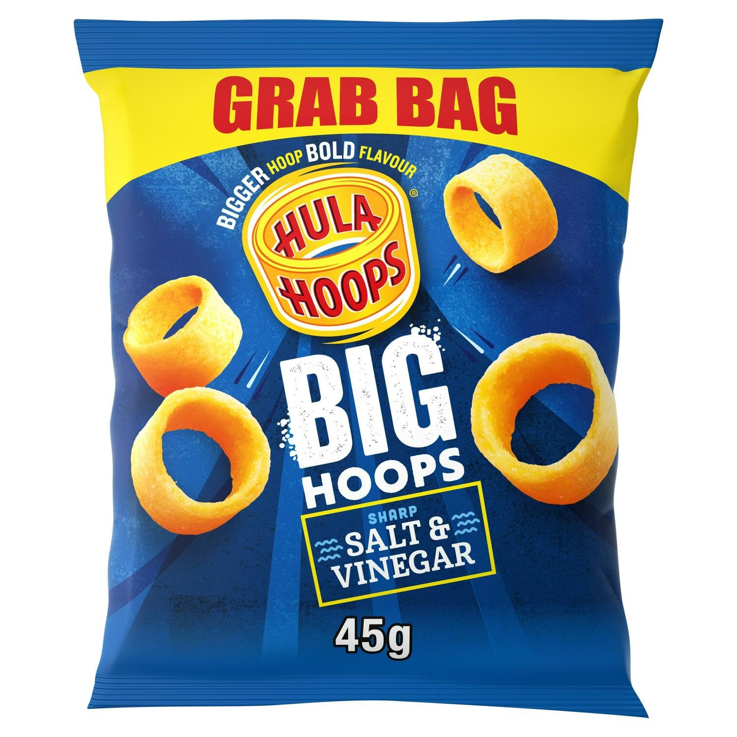 Hula Hoops Big Hoops Salt & Vinegar Potato Crisps - 45g Bags (Case of 36)