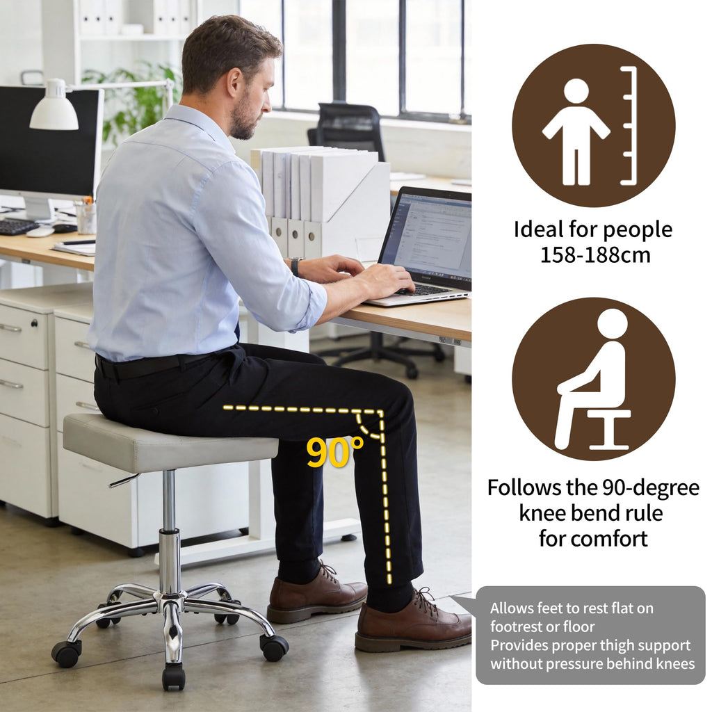 FIRAVOE Adjustable Drafting Stools 43.5–54.5 cm Saddle Shaped Seat 136 kg Capacity Office Stool with Wheels - image 2