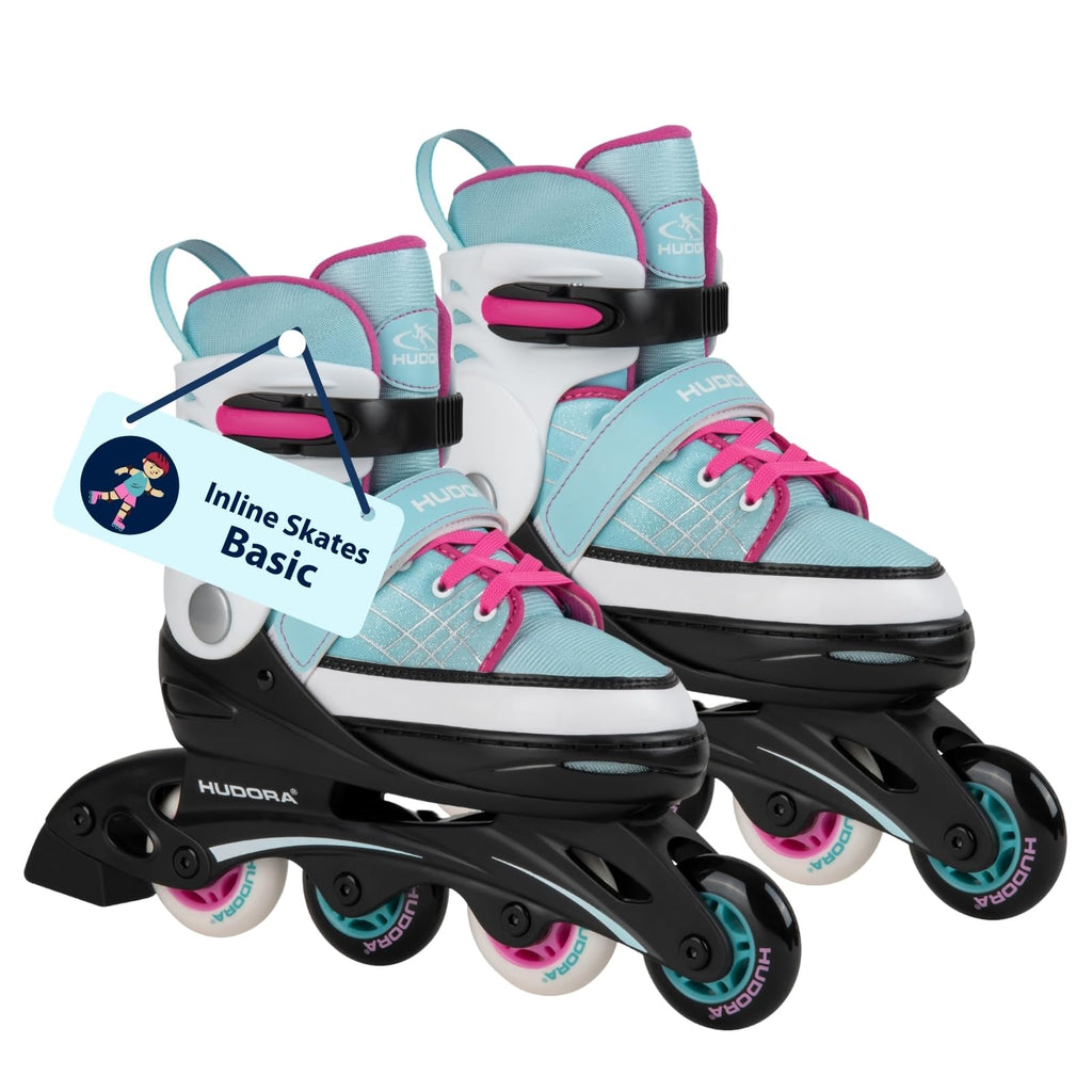 HUDORA Inline Skates Basic – Adjustable Kids Roller Skates, Blue/Mint