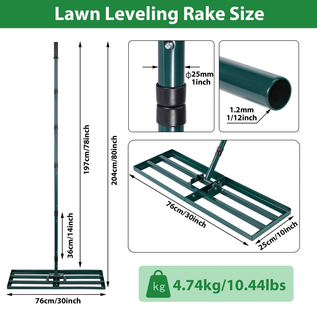 Signstek Stainless Steel Lawn Leveling Rake | 30" x 10" Ground Plate