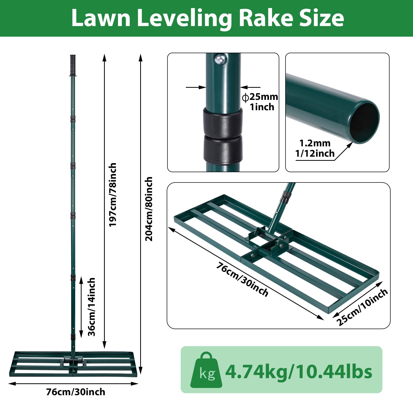 Signstek Stainless Steel Lawn Leveling Rake | 30" x 10" Ground Plate