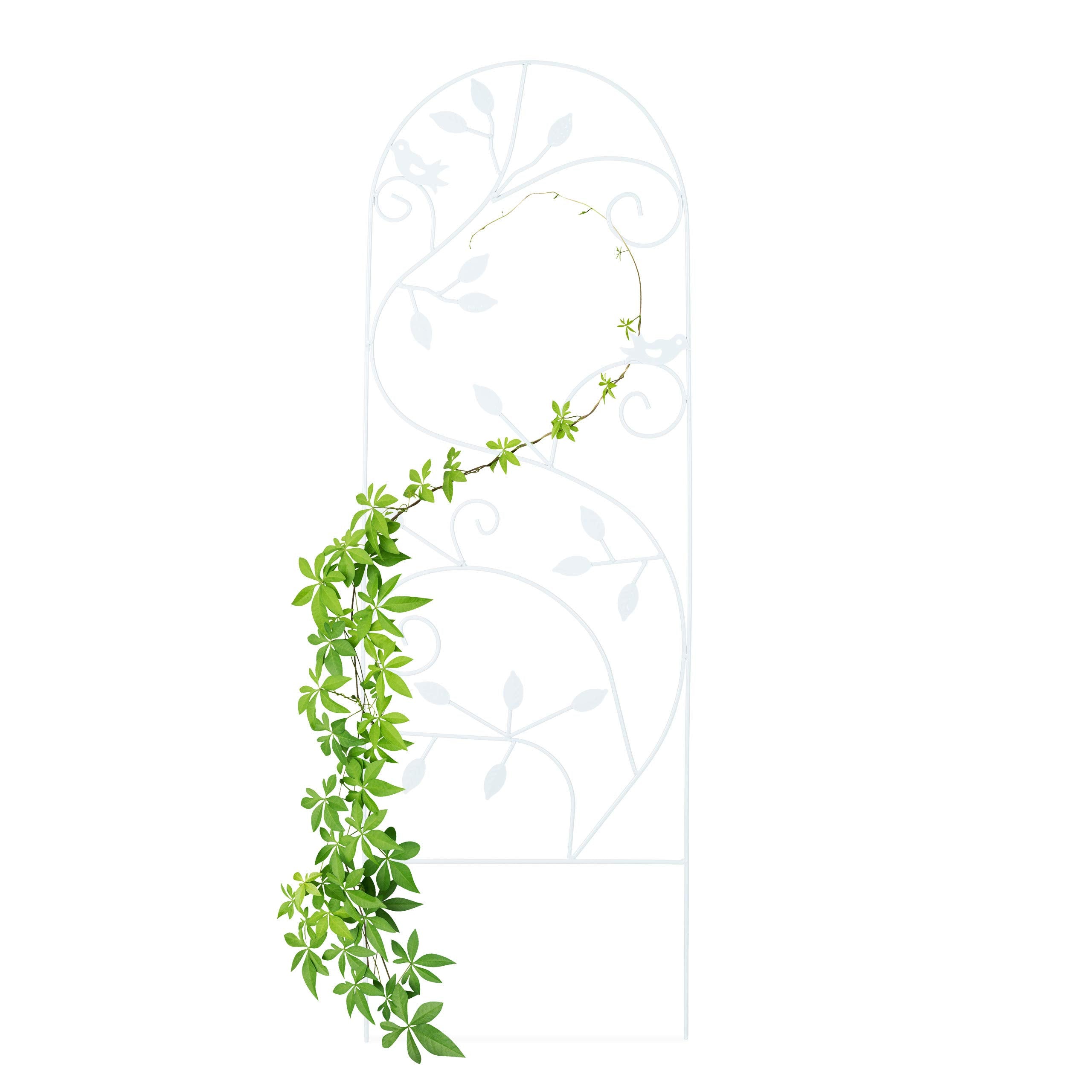 Relaxdays Metal Garden Trellis – 120x40cm Bird Design Plant Support, White