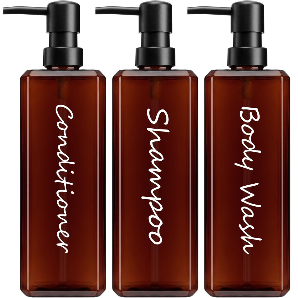 GMISUN Shampoo and Conditioner Dispenser, 17 Fl oz / 500ml Square Shower Gel Dispenser, Refillable Shampoo Bottles