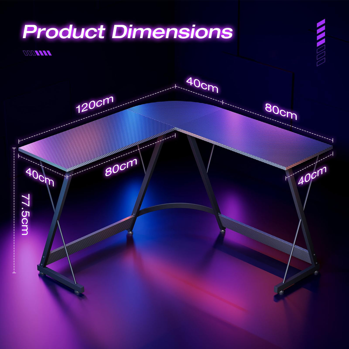 ODK L Shaped Gaming Desk,120×120 cm, Carbon Fiber Black - image 3