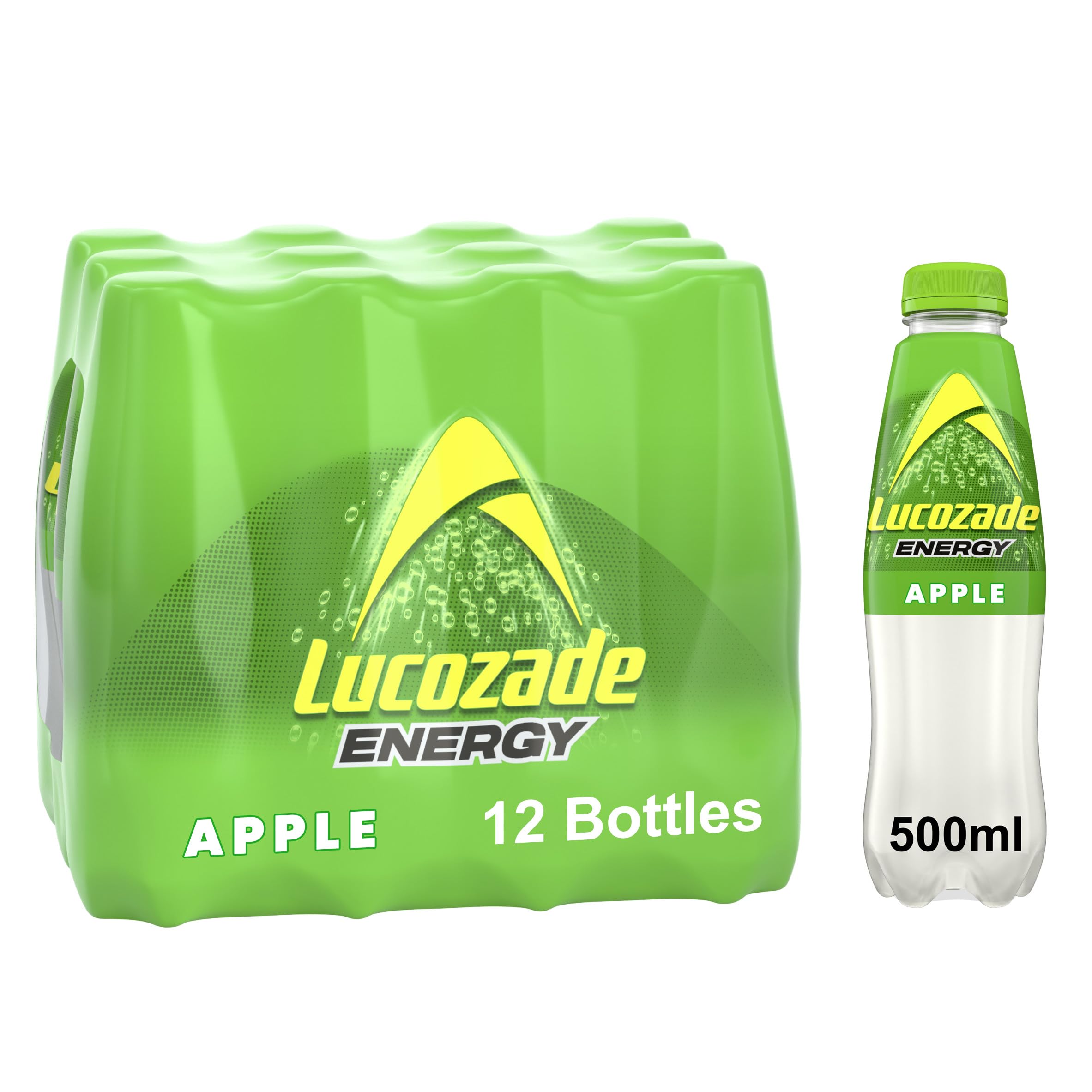 Lucozade Energy Apple Sparkling Drink – 12 x 500ml Bulk Bottles