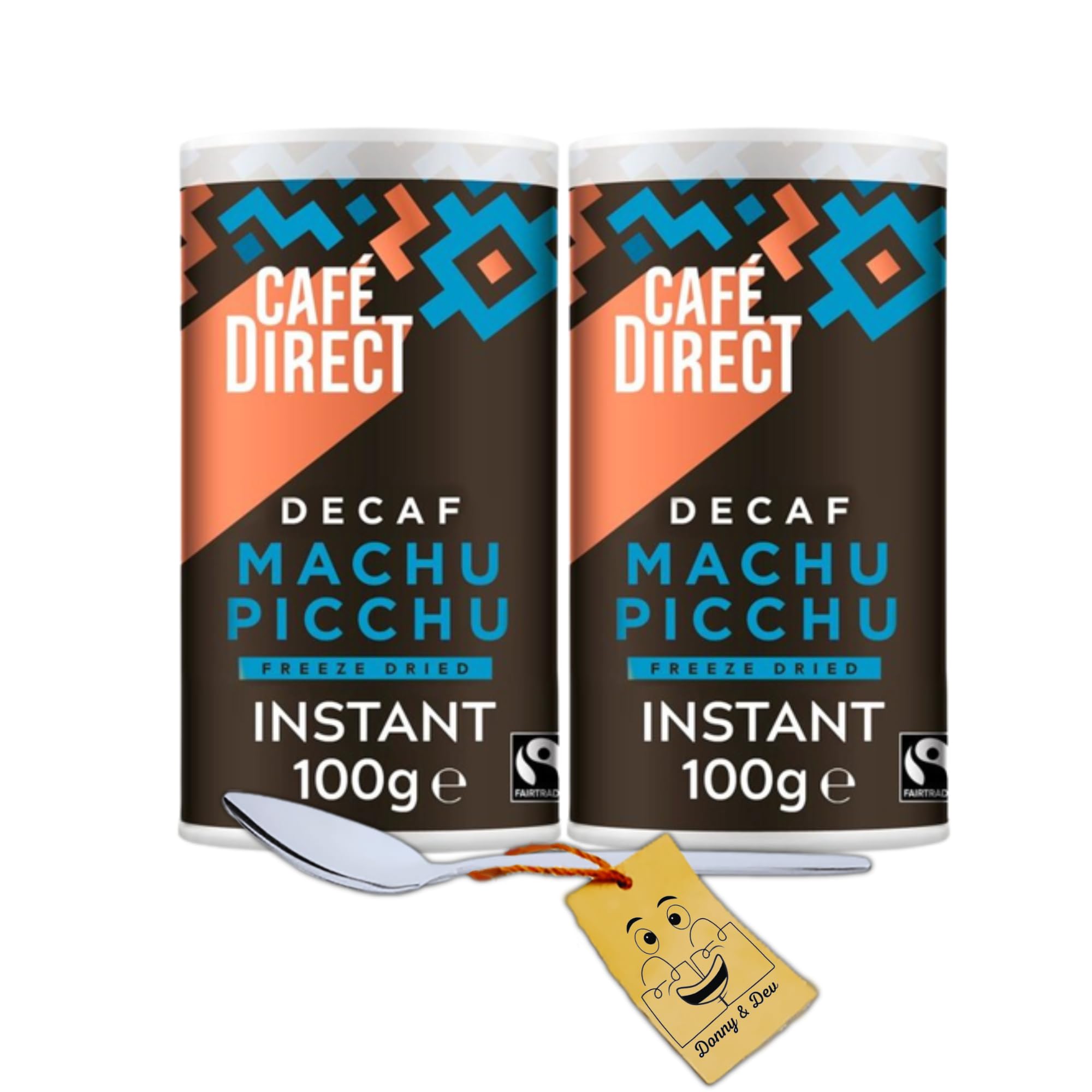 Cafe Direct Machu Picchu Decaf Instant Coffee Bundle with Spoon