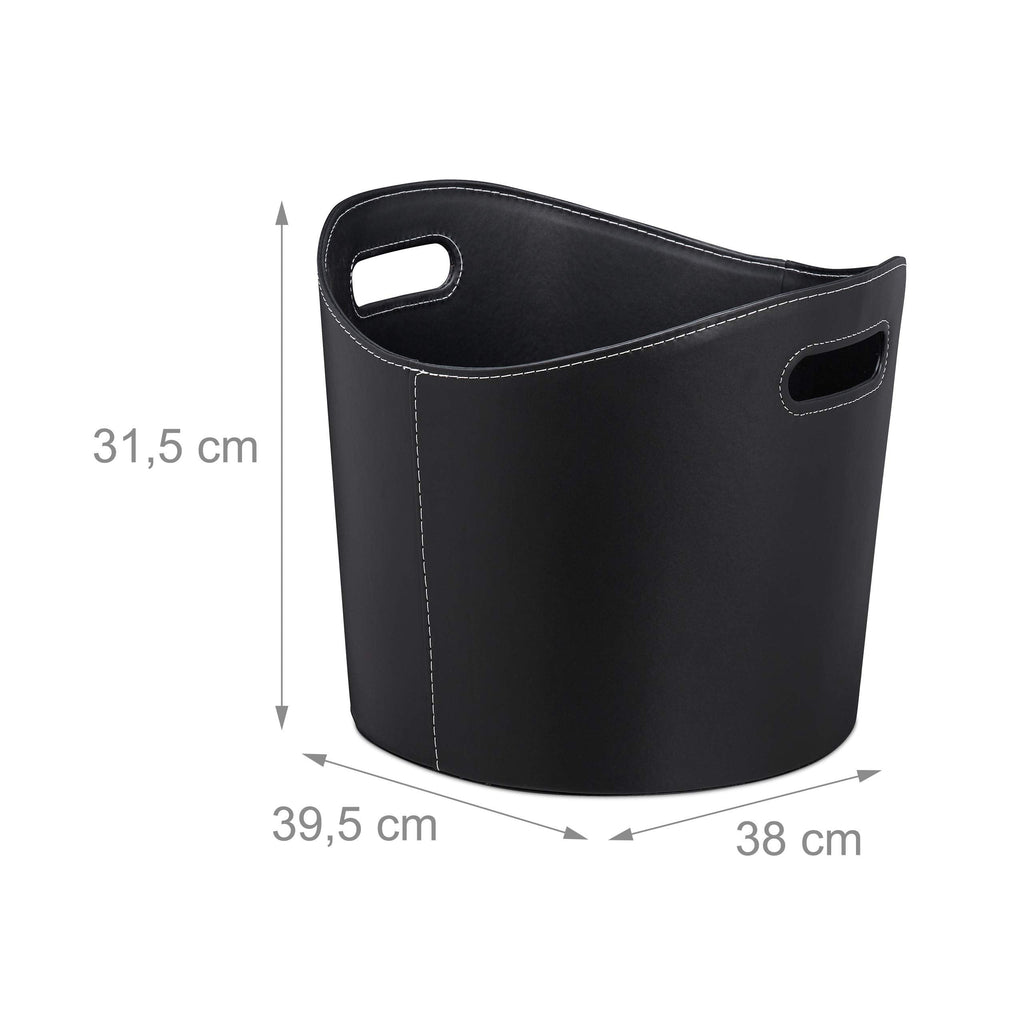 Relaxdays Faux Leather Firewood Basket – Sturdy Log Storage Bin, Black