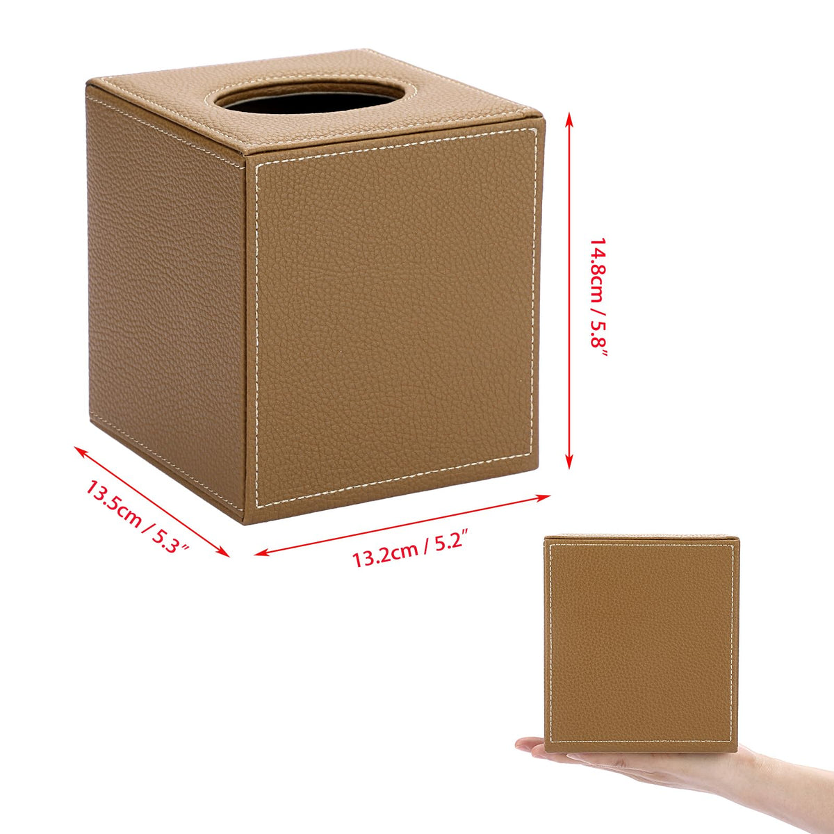 BTSKY PU Leather Square Tissue Box Cover, Camel Textured Tissue Box Holder - image 3