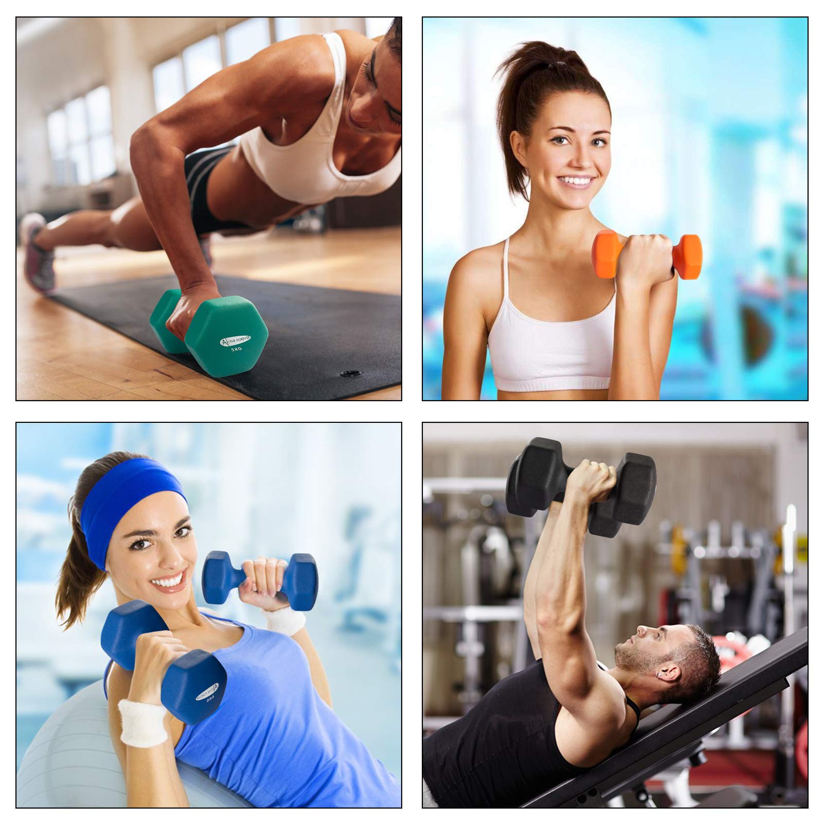 ACTIVE FOREVER Neoprene Hex Dumbbells Set of 2 | 8kg Grey Weights