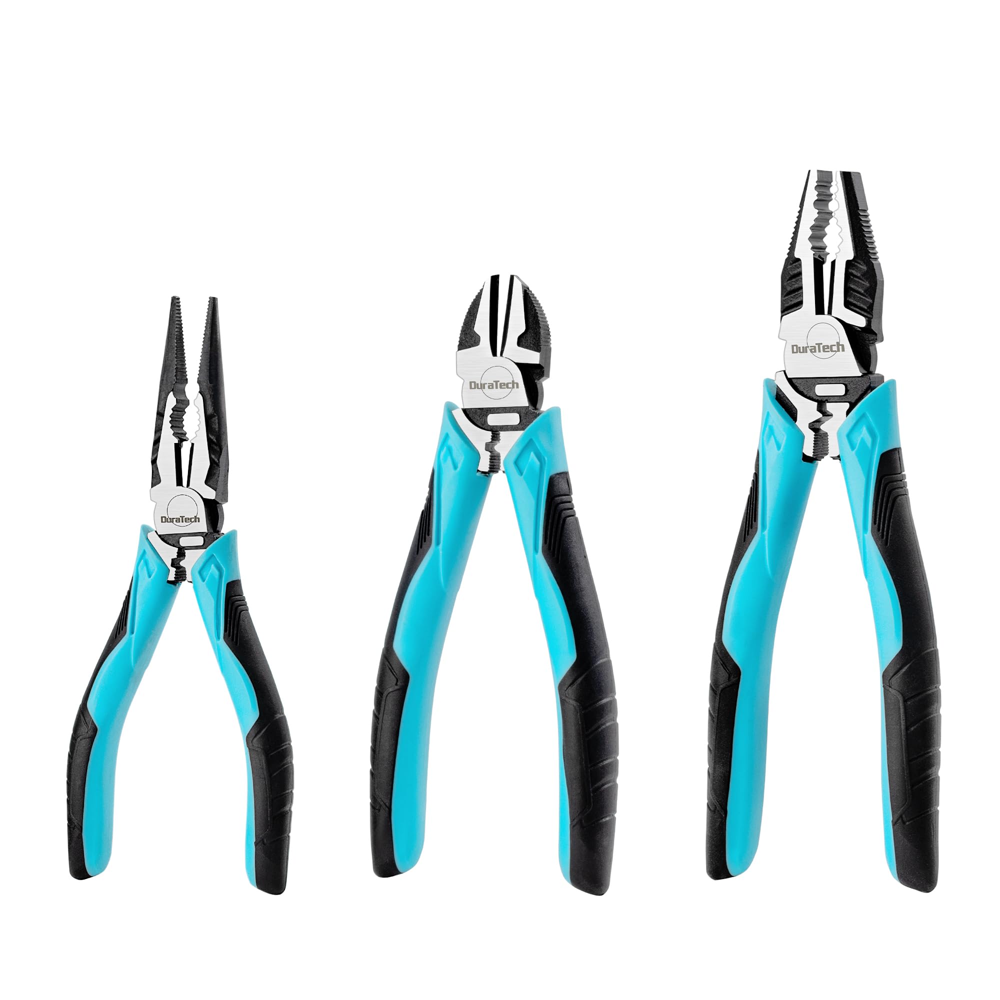 DURATECH 3-Piece High Leverage Plier Set – Combination, Cutting & Long Nose