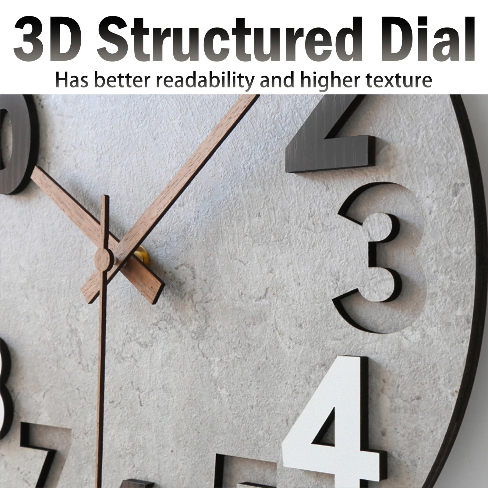 Stellarize 12 Inch Silent Wooden Wall Clock | Modern 3D Grey Decor