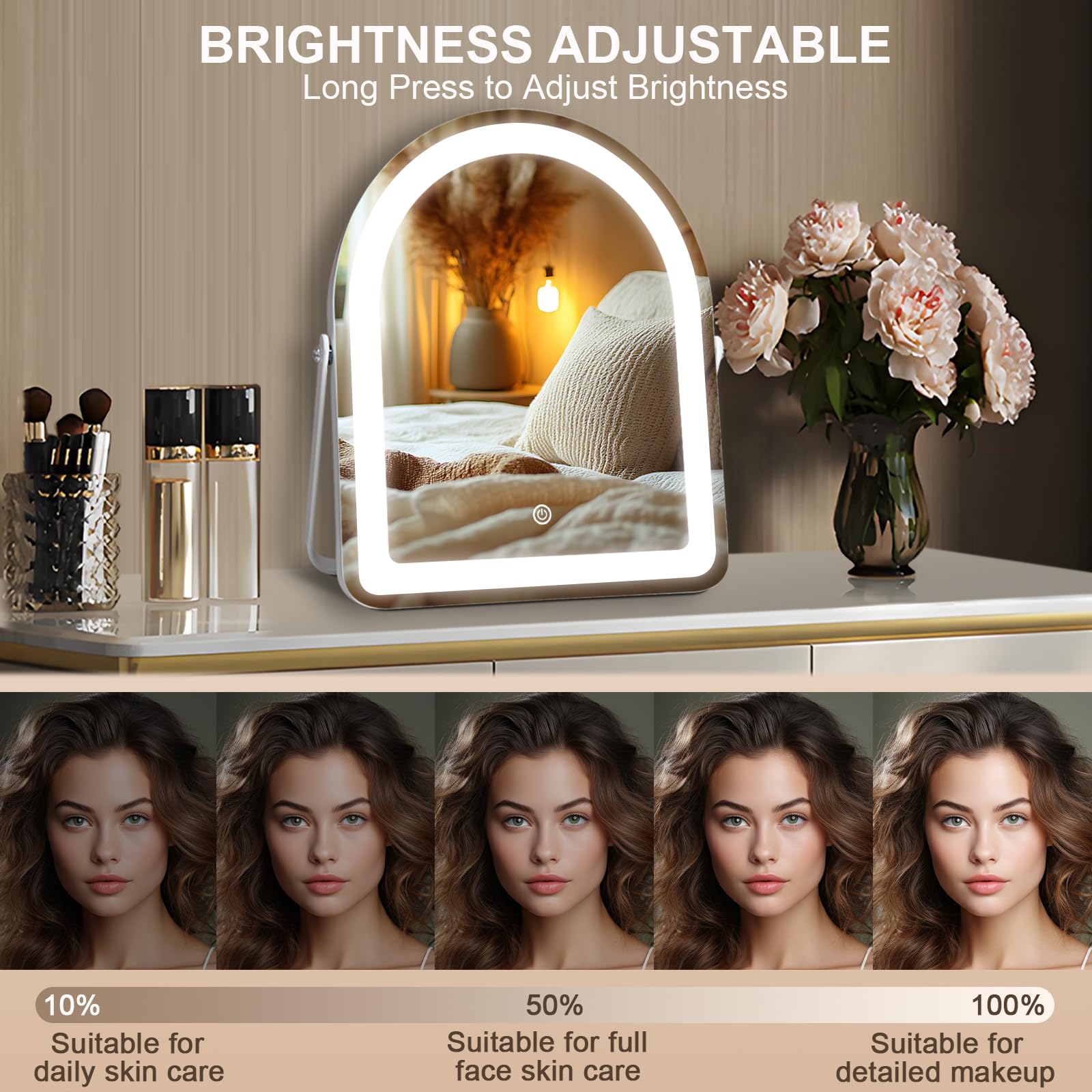 Jolof Store Arched Vanity Mirror with Lights | 3 Color LED Makeup Mirror
