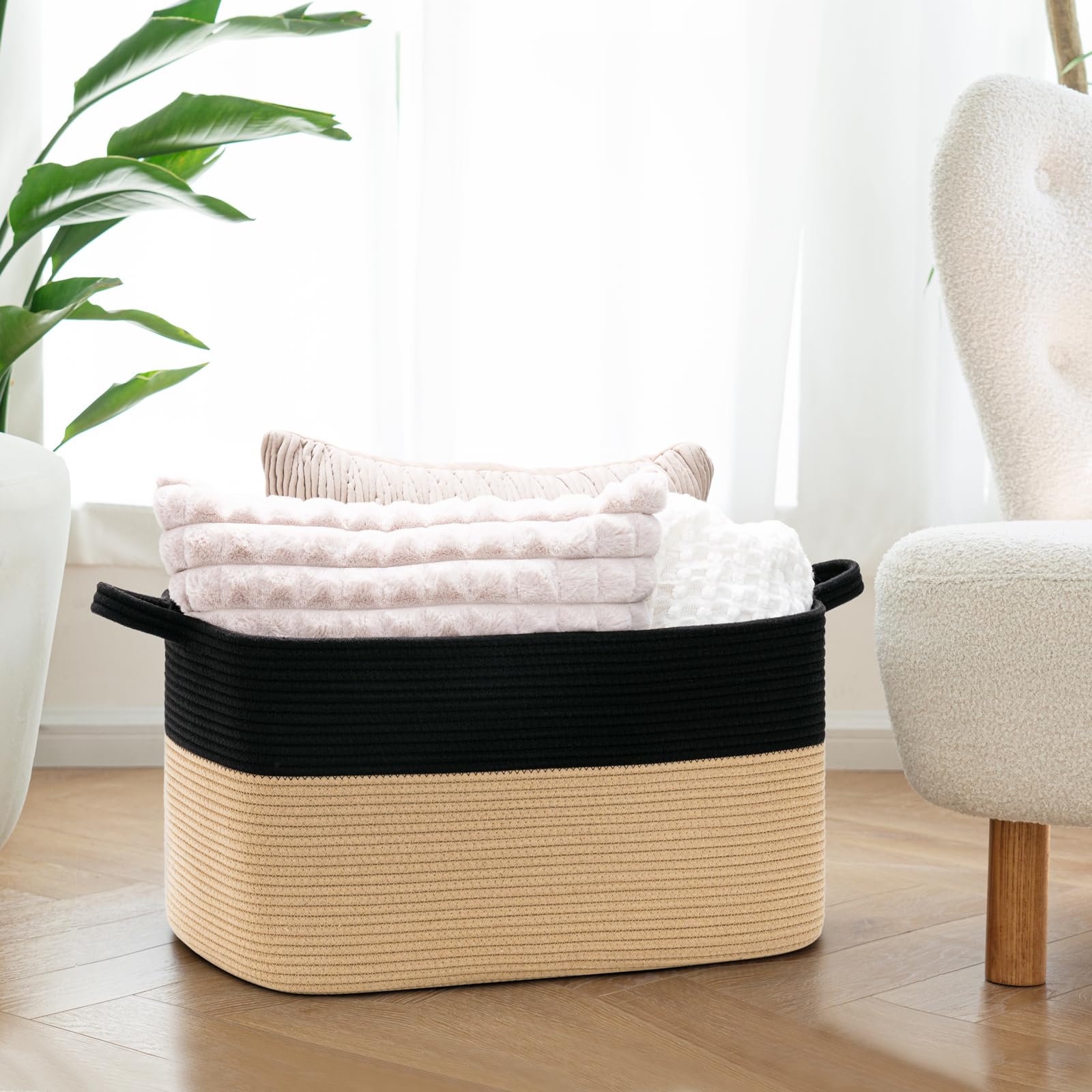 Jolof Store Large Cotton Rope Storage Basket – 65L Woven Toy Bin