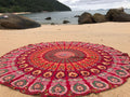 Raajsee Red Mandala Round Beach Tapestry – 50 Inch Cotton Boho Blanket