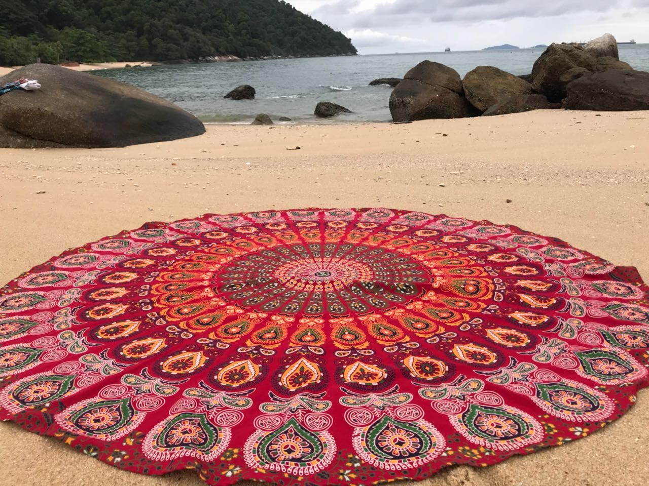 Raajsee Red Mandala Round Beach Tapestry – 50 Inch Cotton Boho Blanket