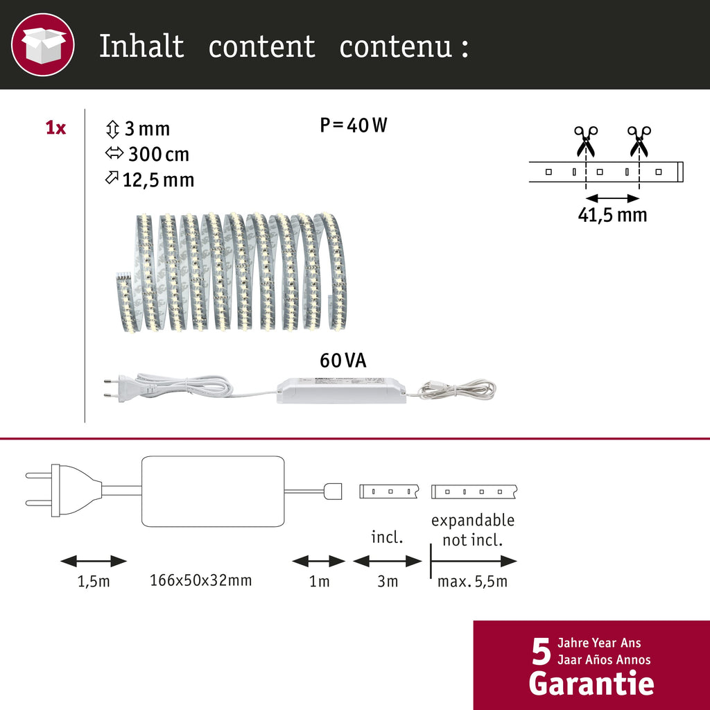 Jolof Store MaxLED 1000 LED Strip Kit – 3m Warm White Silver 40W