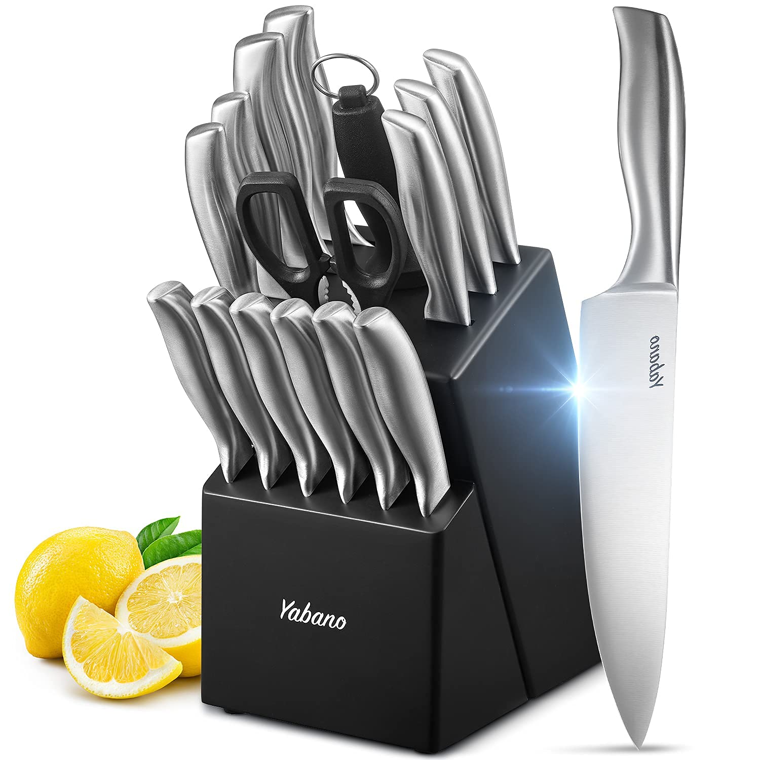 Yabano 16-Piece Kitchen Knife Set with Block | German Stainless Steel