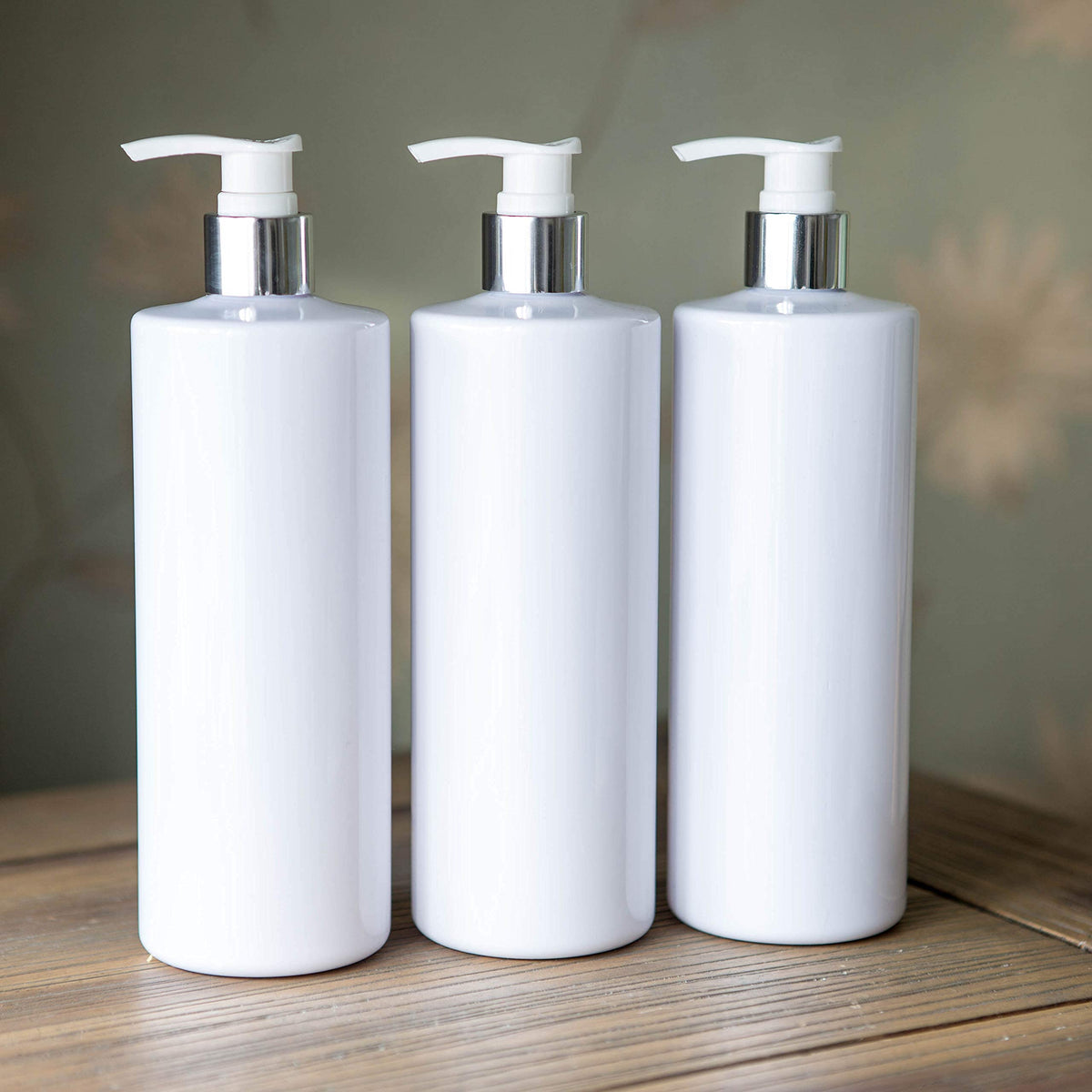Taylor & Smyth 3 x 500ML PET PUMP DISPENSER BOTTLE MRS HINCH STYLE BATHROOM KITCHEN SHAMPOO CONDITIONER CONDITIONER WHITE CHROME - image 3
