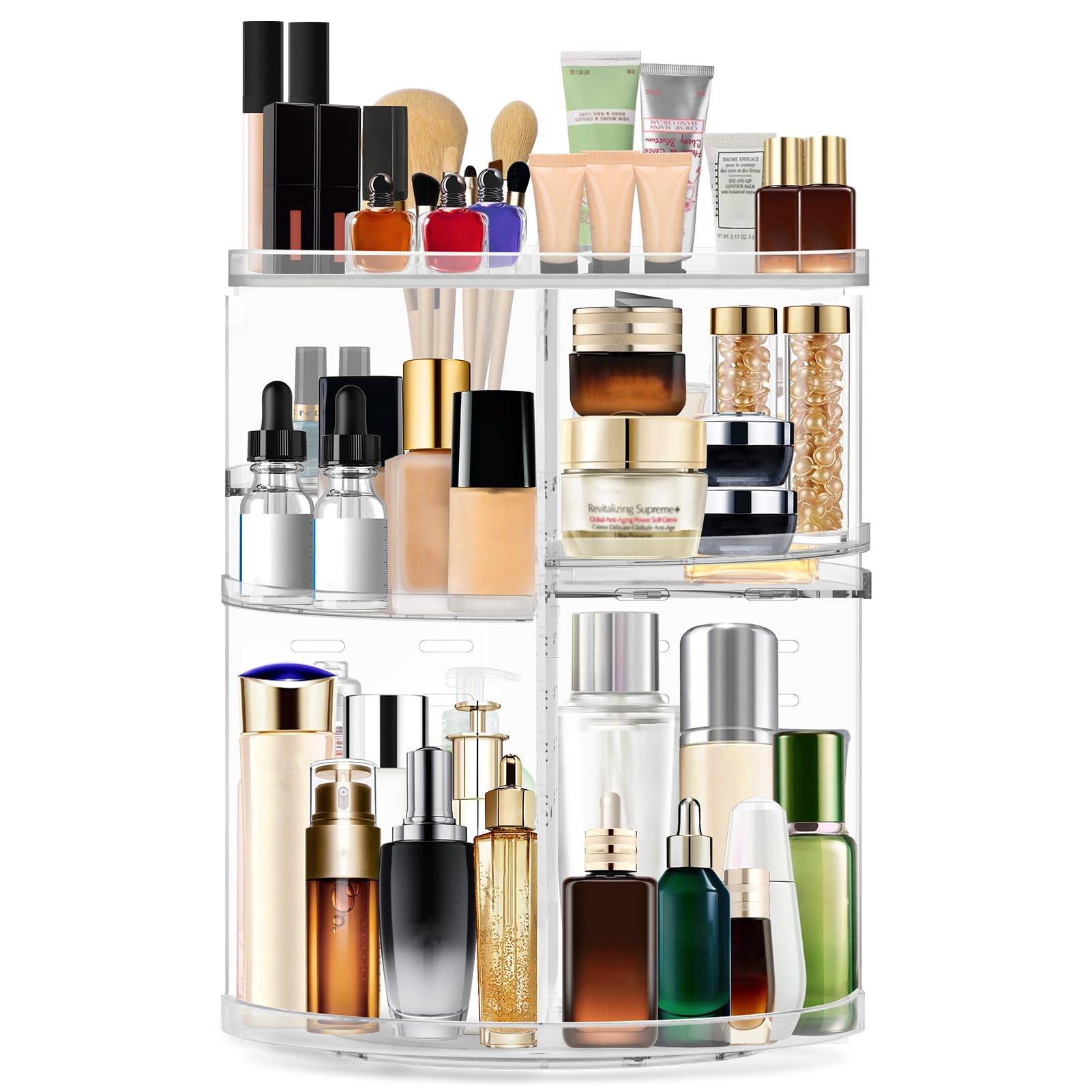 OBSGUMU 360° Rotating Makeup Organiser – Acrylic Skincare Storage