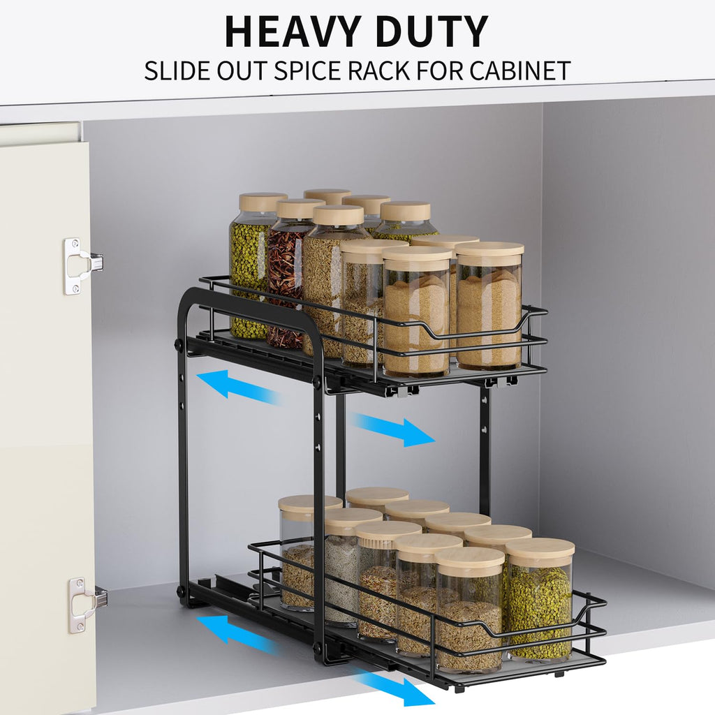 AIRUJIA Pull Out Spice Rack Organizer | 2-Tier Height Adjustable Metal