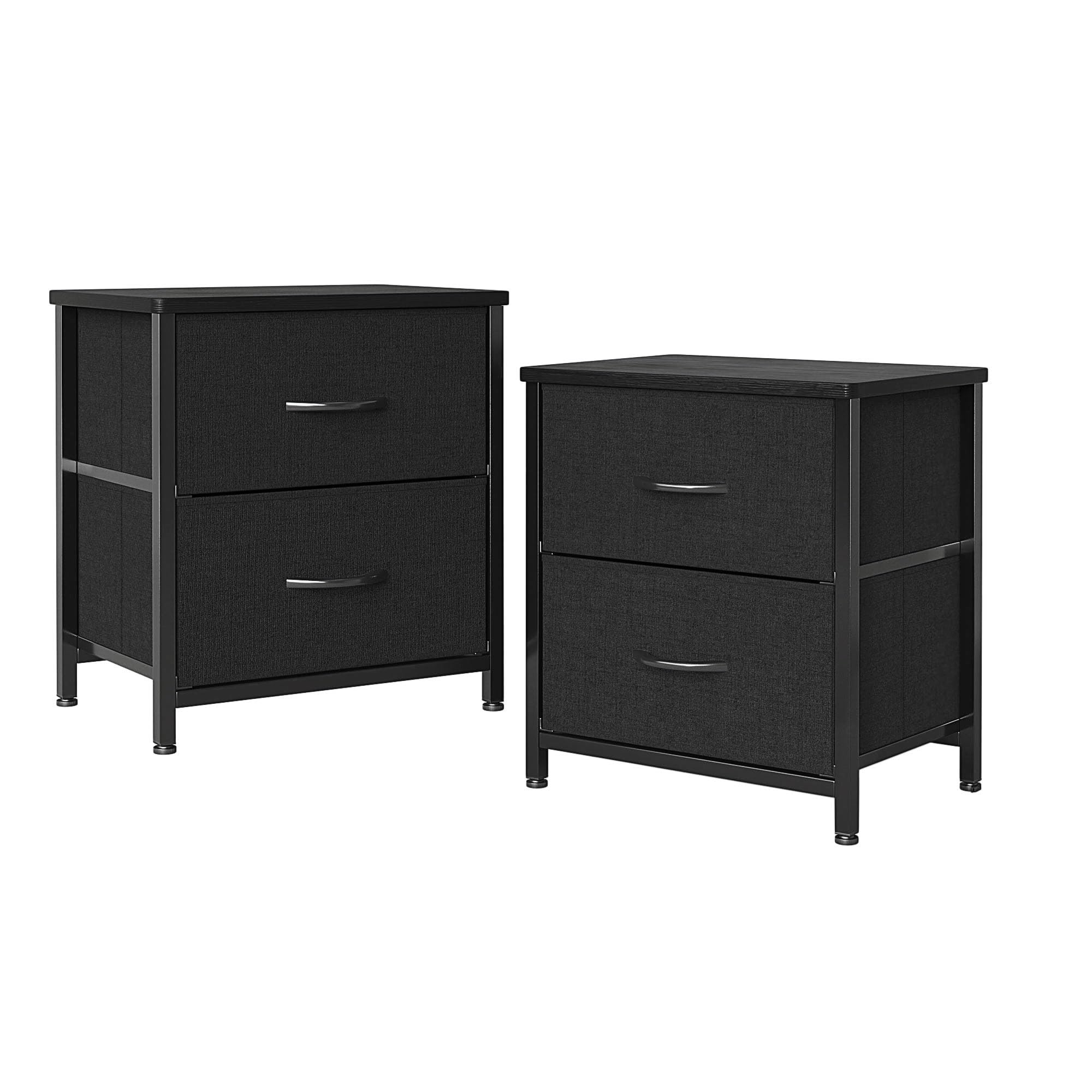 CAIYUN 2-Drawer Bedside Table | Wooden Nightstand with Metal Frame, Set of 2