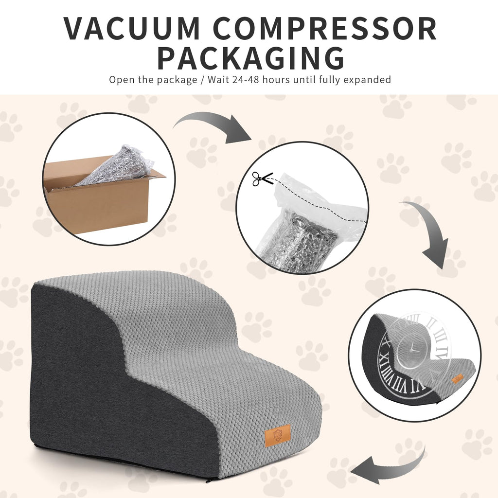 Masthome 2-Step High Density Foam Dog Stairs | Non-Slip Pet Ramp, Grey