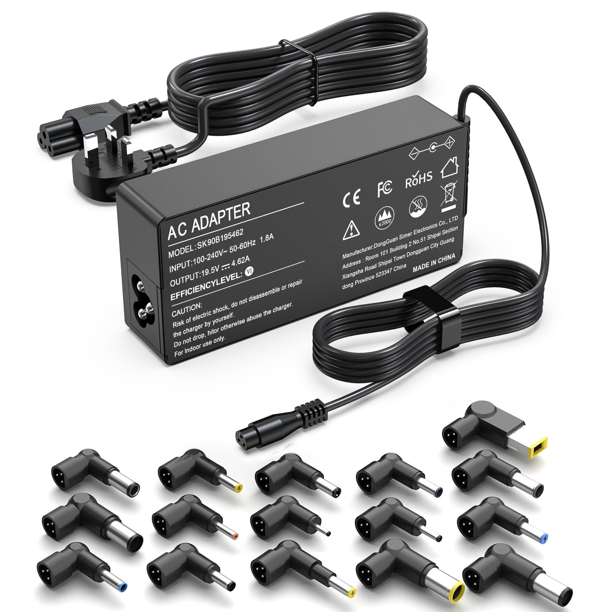 FUDCOCWN 90W Universal Laptop Charger – UK AC Power Adapter with 16 Tips