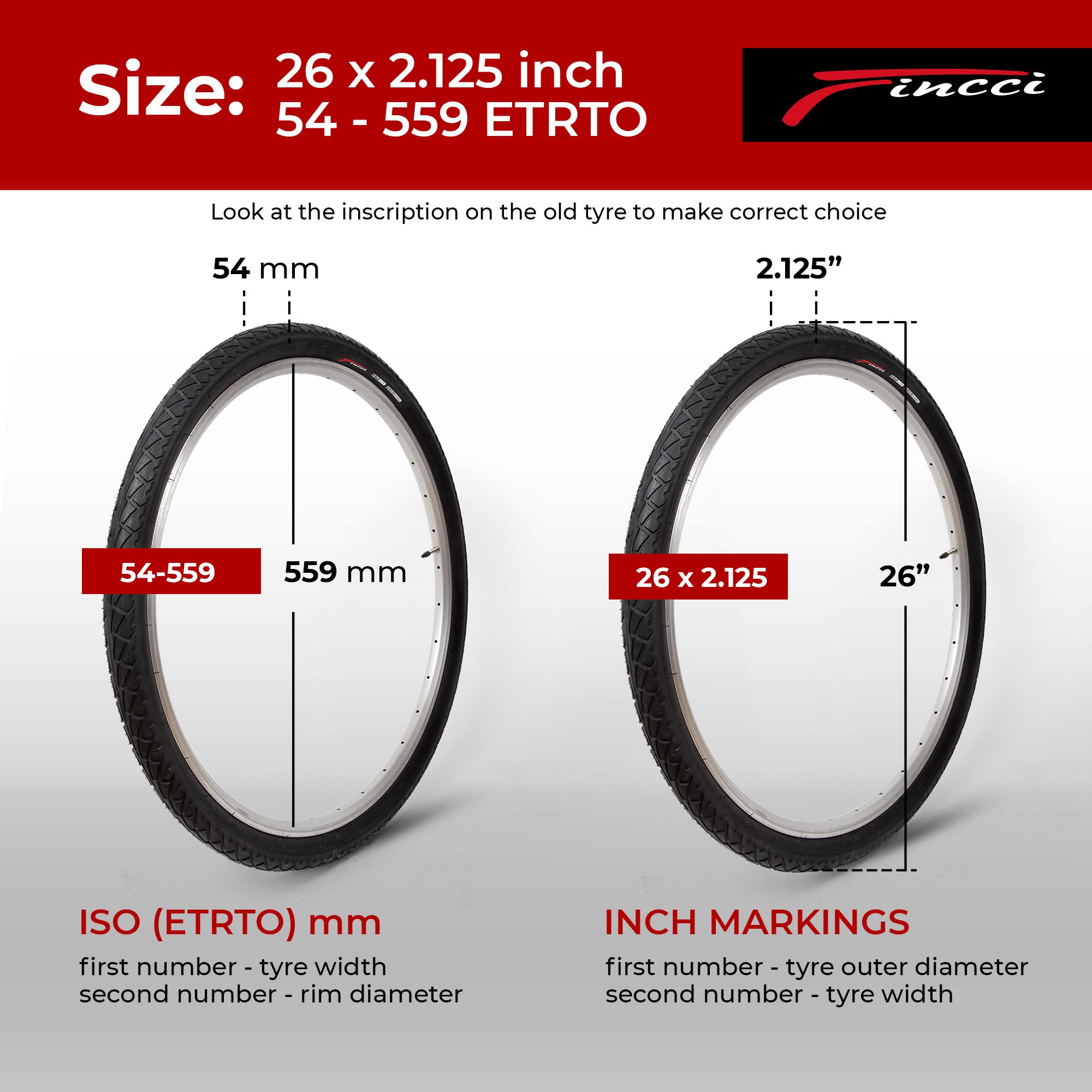 Fincci 26 x 2.125 Slick Bike Tyres | Foldable MTB Road Tyres & Presta Tubes