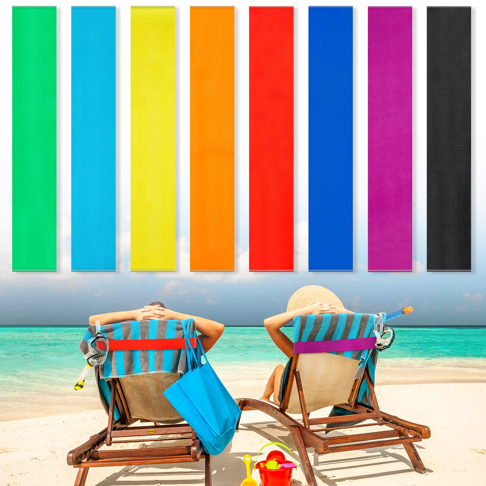 Jolof Store 8 Pack Towel Bands for Beach Chairs | Elastic Windproof Straps