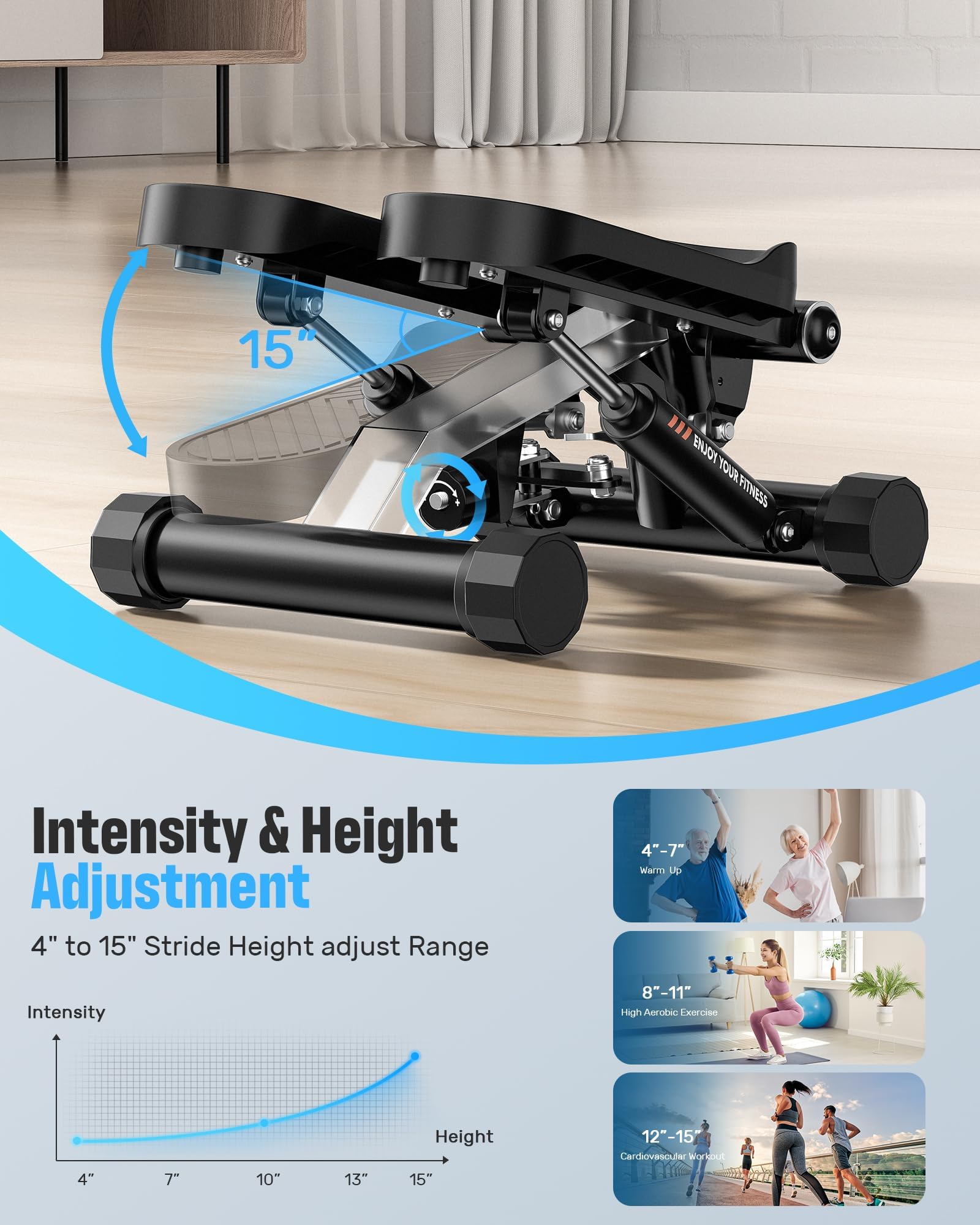 Sportsroyals Stair Stepper with Resistance Bands - 330LB Capacity