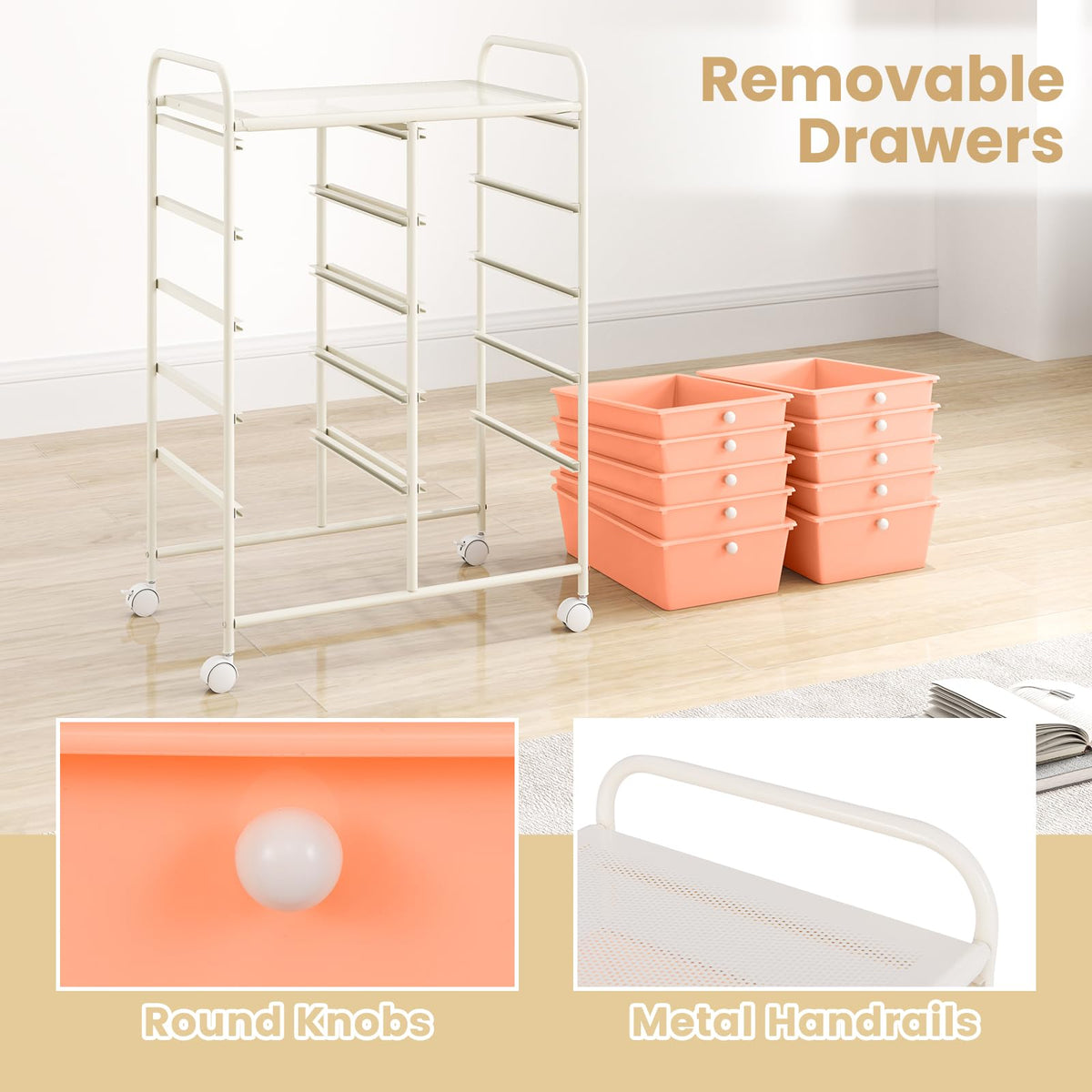 GiantexUK 10 Drawers Storage Cart, Mobile Rolling Storage Trolley with 4 Lockable Wheels & Handles - image 4