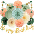 Sage Green and Peach Birthday Party Decoration Kit | 14 Pcs