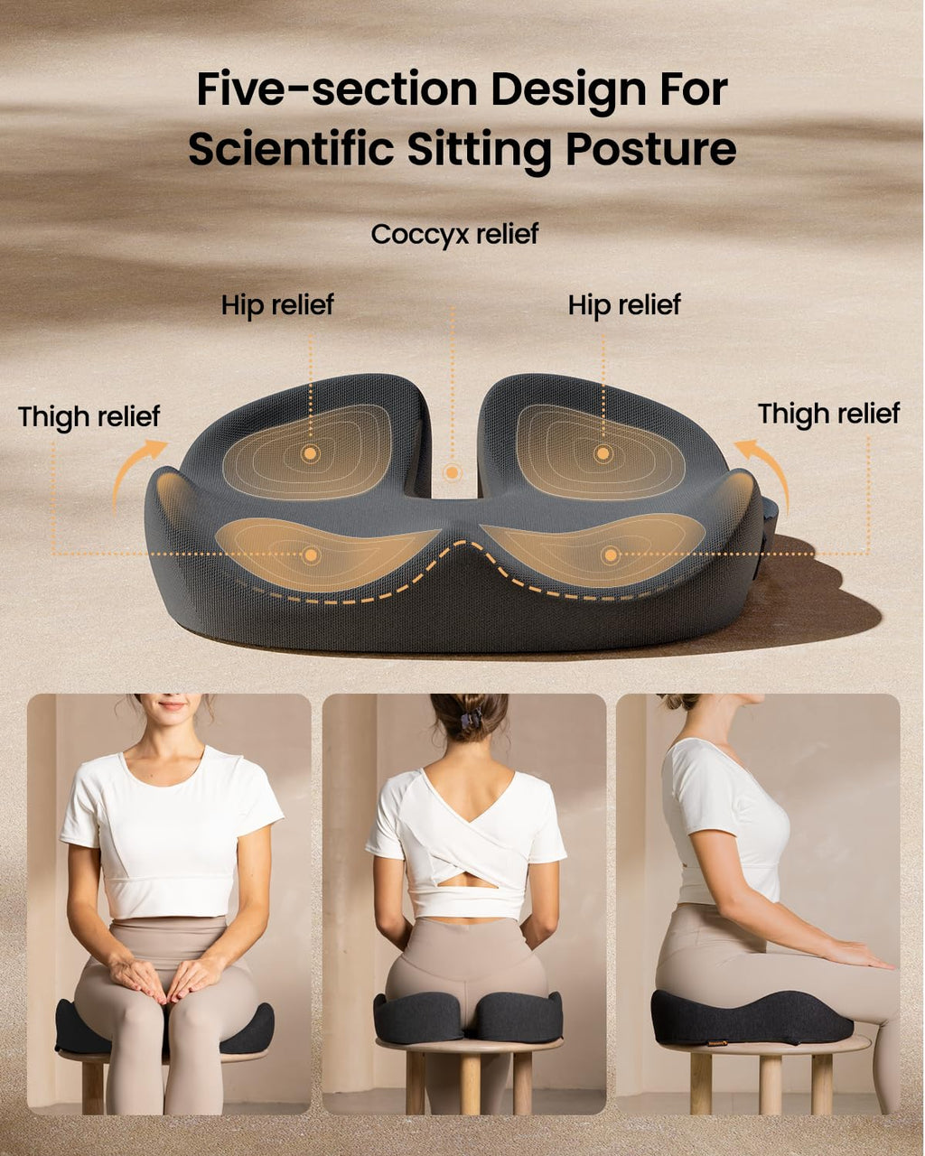 ProtoArc Memory Foam Seat Cushion – XL Ergonomic Tailbone Pain Relief Pad