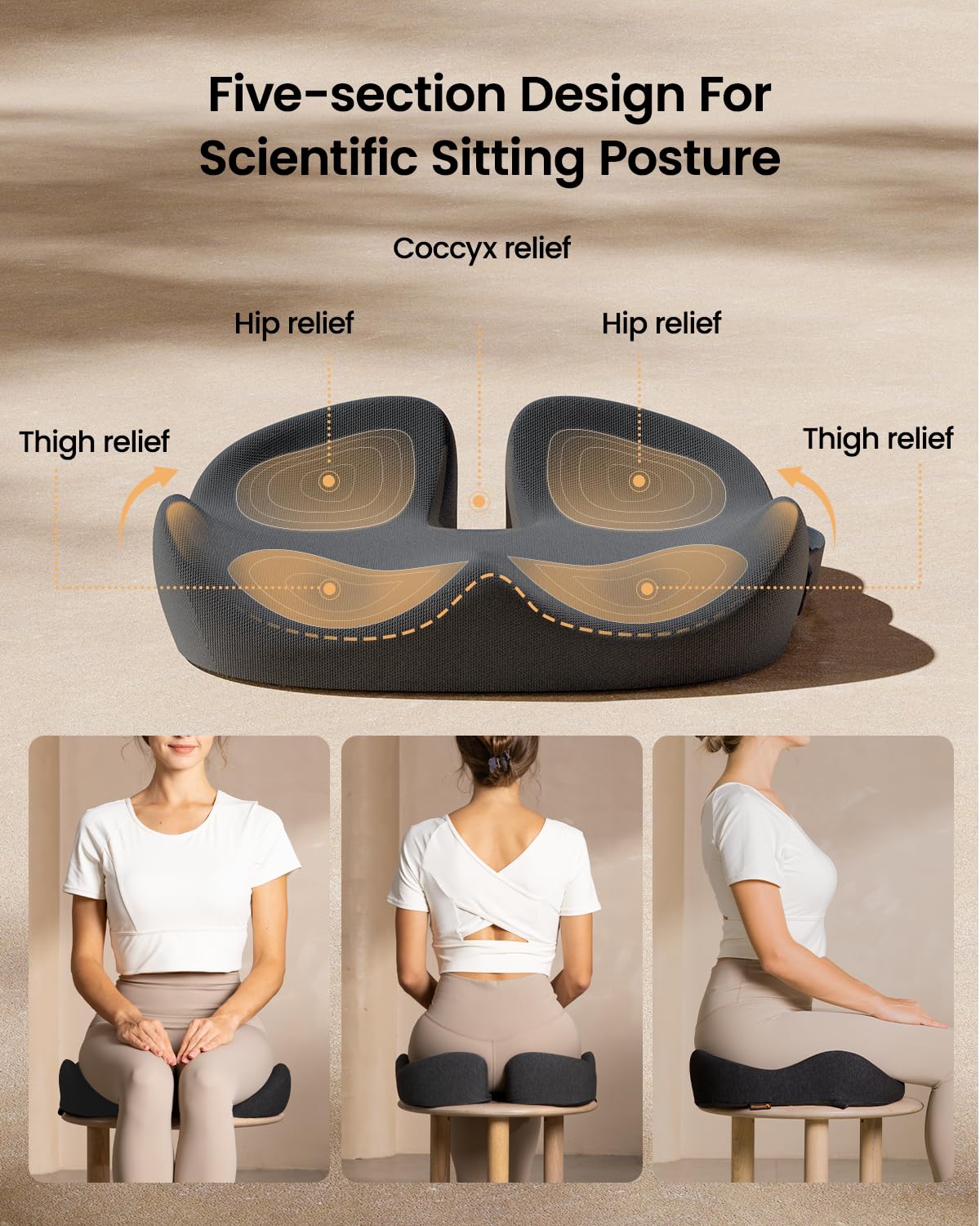 ProtoArc Memory Foam Seat Cushion – XL Ergonomic Tailbone Pain Relief Pad